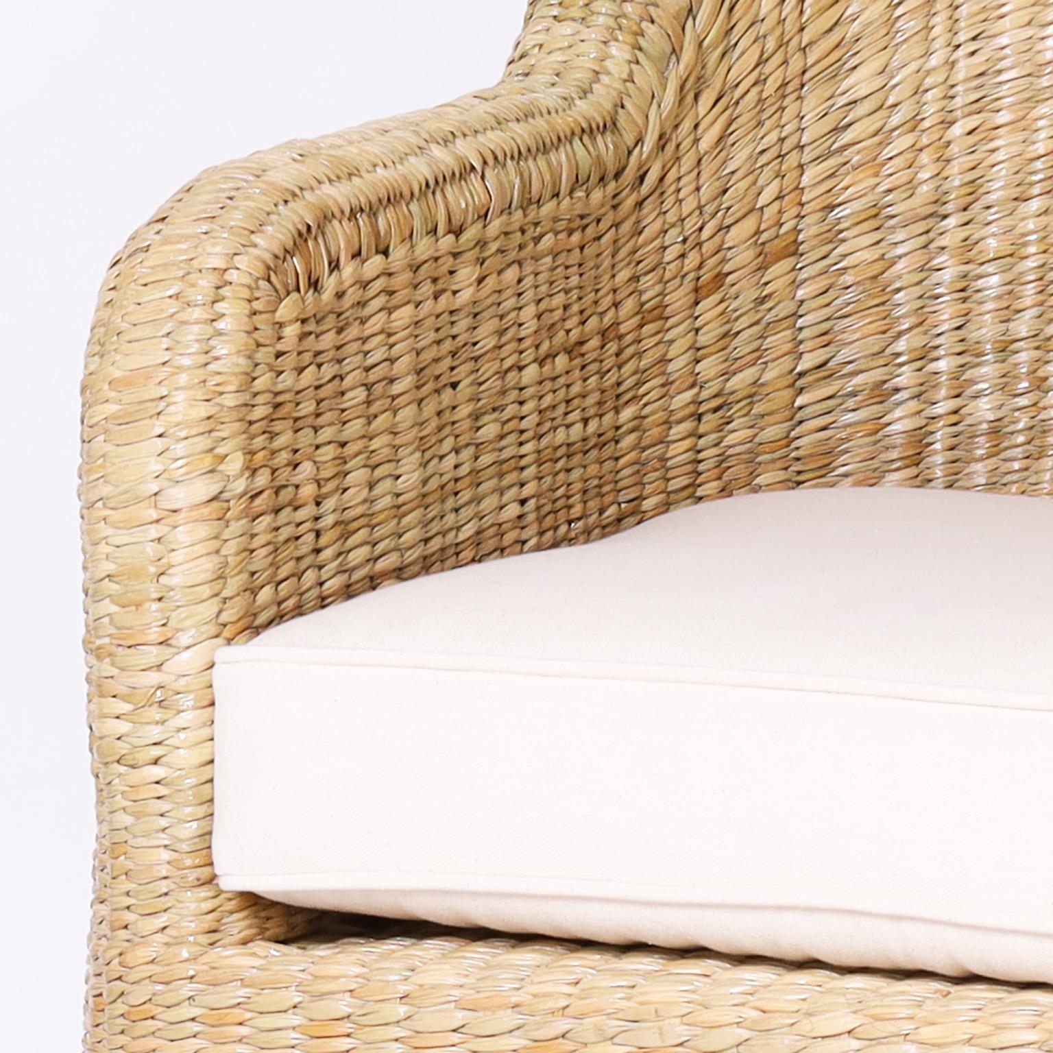 Reed Wicker Drapery Ghost Armchairs by the Fs Flores Collection, Priced Individually For Sale