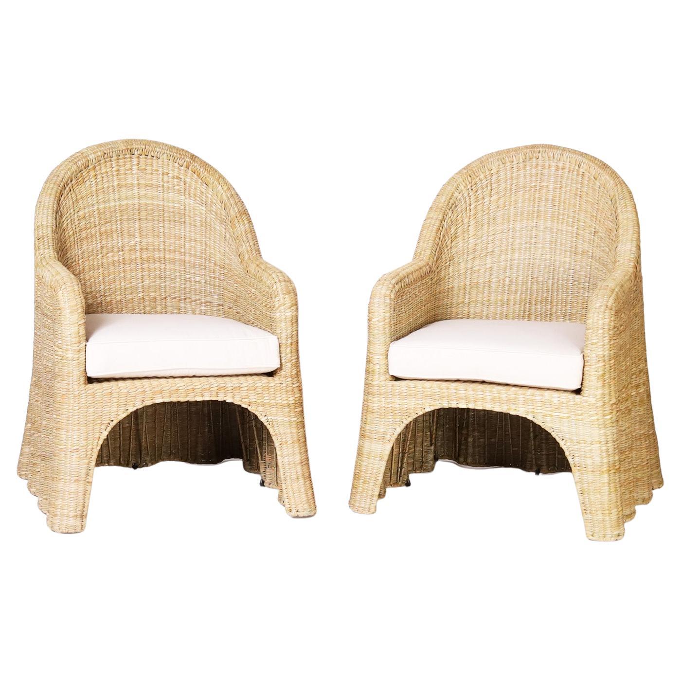 Wicker Drapery Ghost Armchairs by the Fs Flores Collection, Priced Individually For Sale