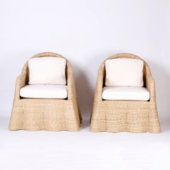 Wicker Drapery Ghost Armchairs, Priced Individually