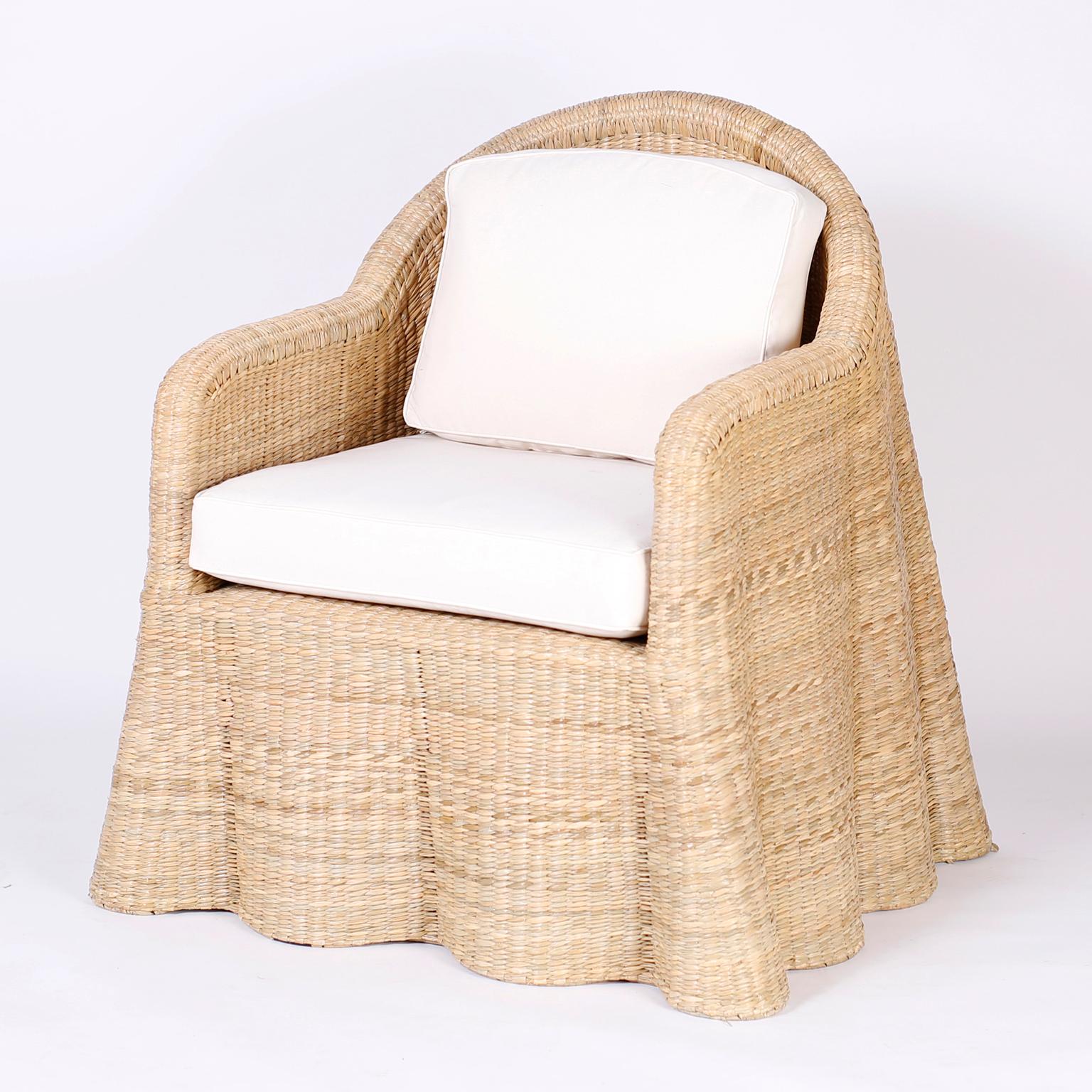 Mid-Century Modern Wicker Drapery Ghost Armchairs, Priced Individually