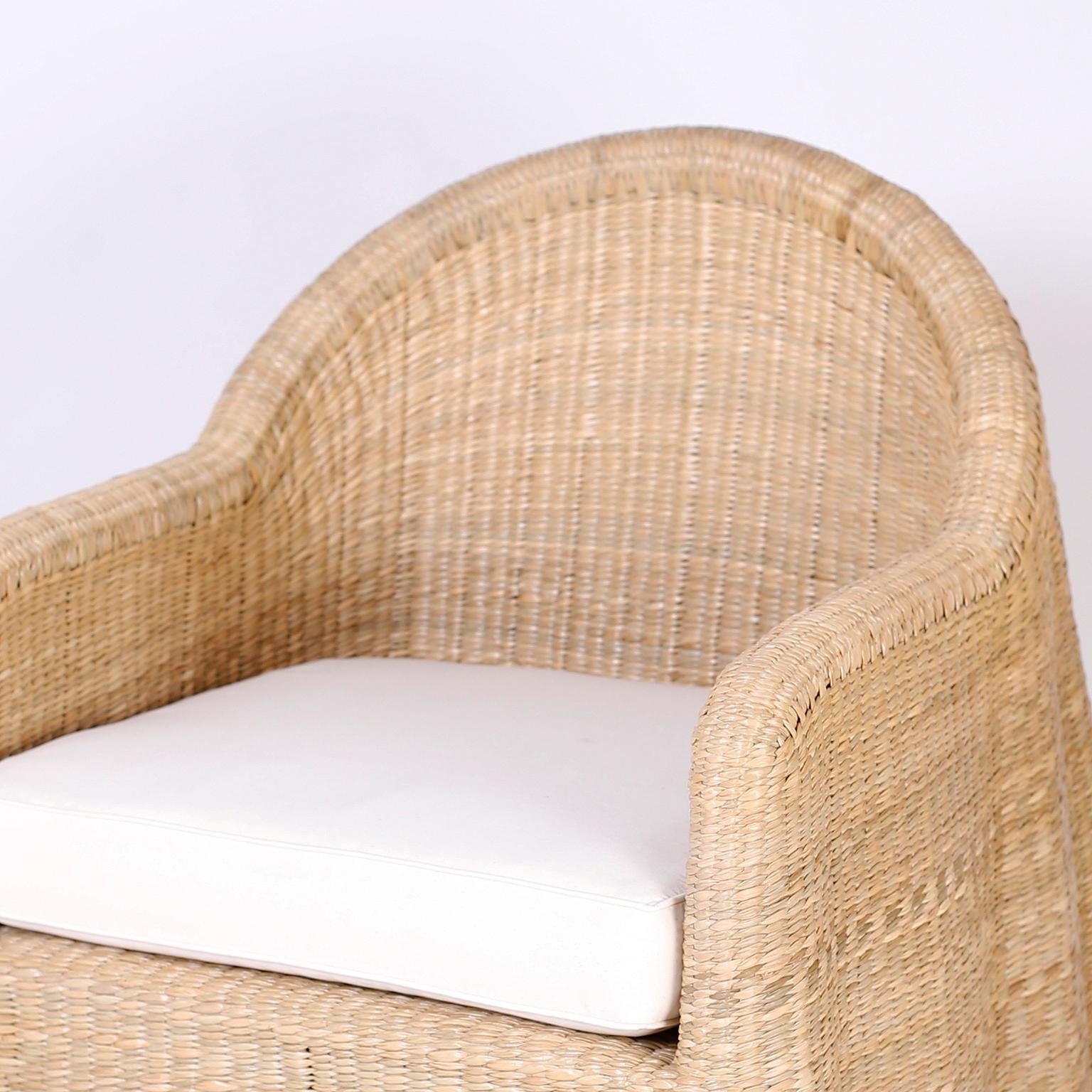 Contemporary Wicker Drapery Ghost Armchairs, Priced Individually