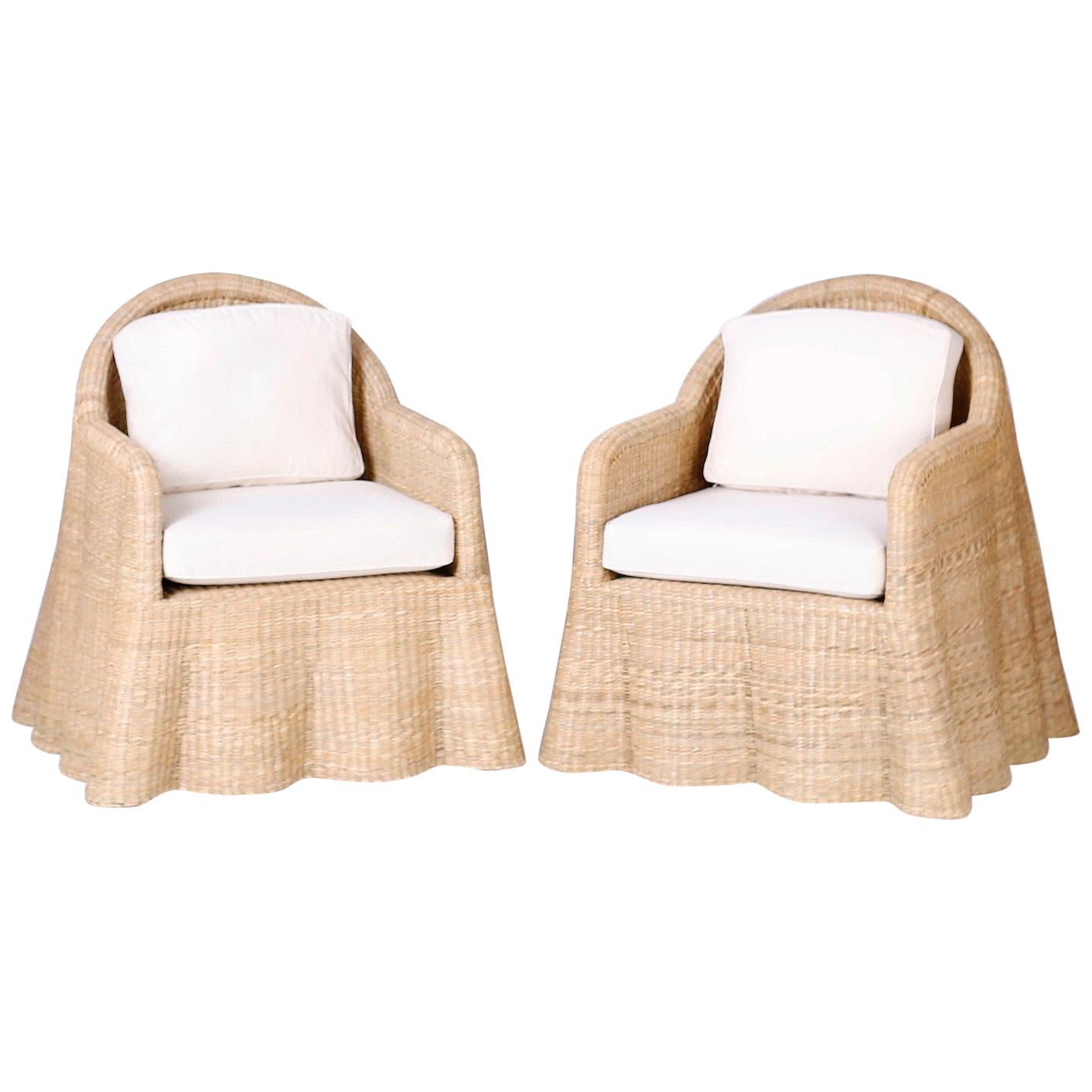 Wicker Drapery Ghost Armchairs, Priced Individually