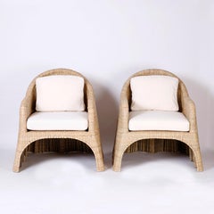Wicker Drapery Ghost Armchairs with Open Fronts, Priced Individually