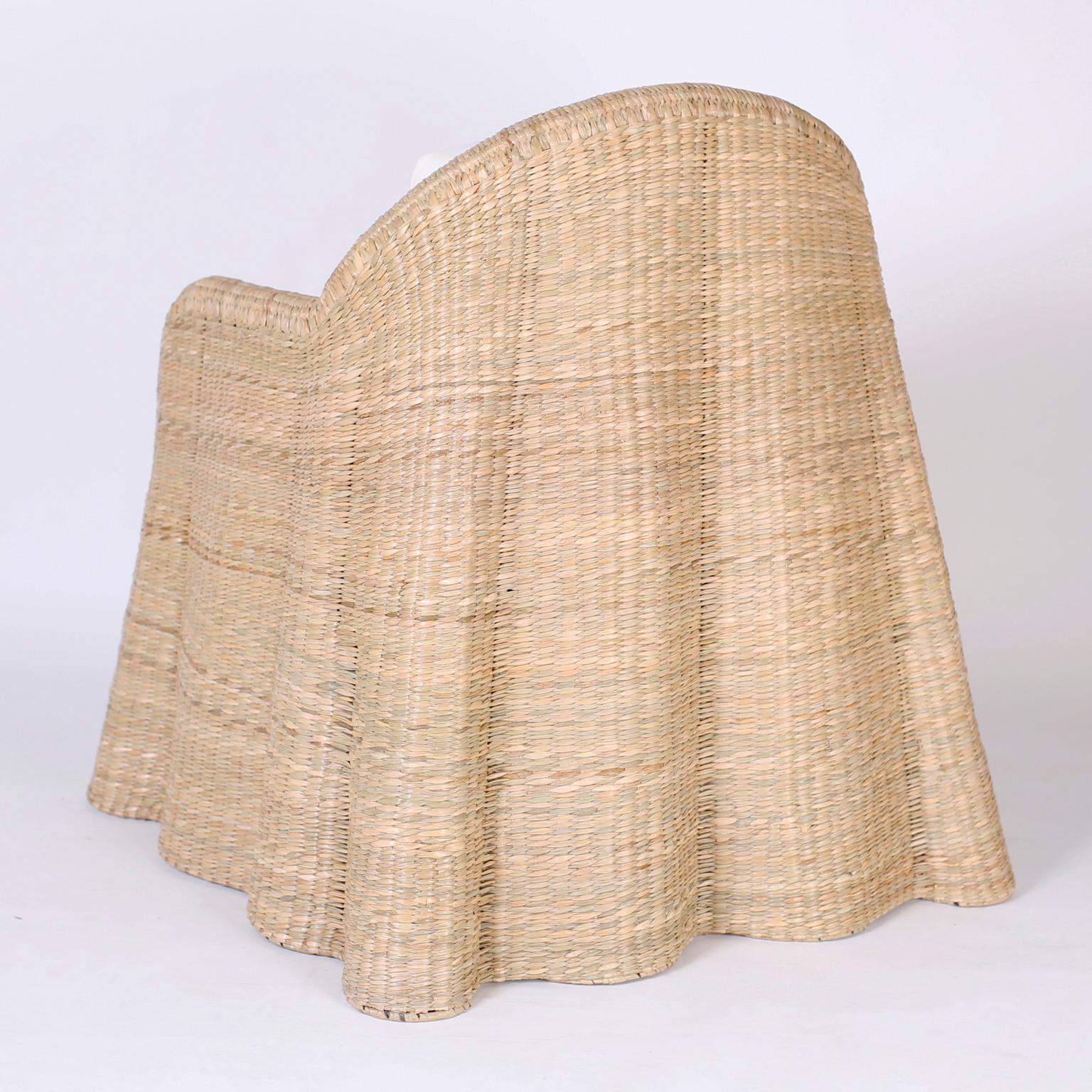 Mexican Wicker Drapery Ghost Armchairs with Open Fronts, Priced Individually