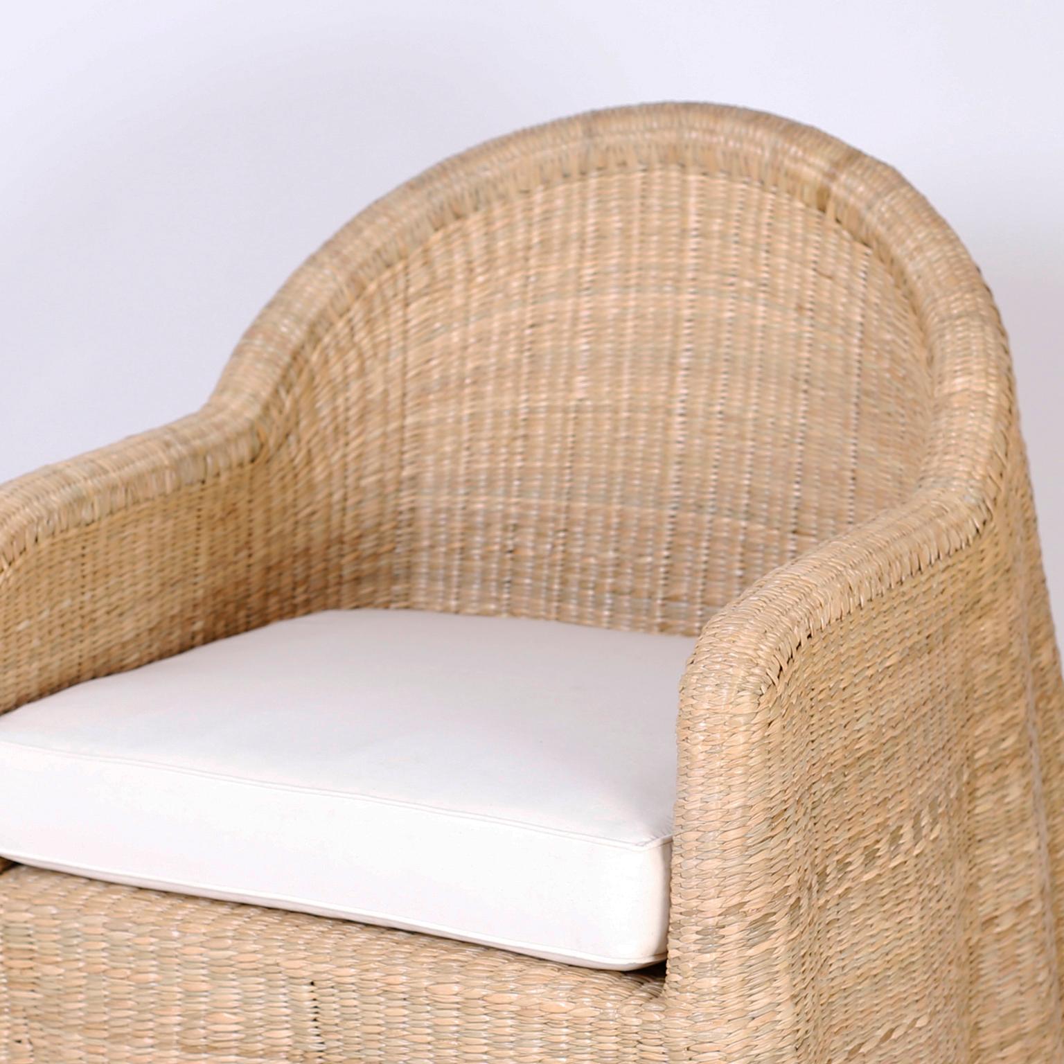 Wicker Drapery Ghost Armchairs with Open Fronts, Priced Individually In New Condition In Palm Beach, FL