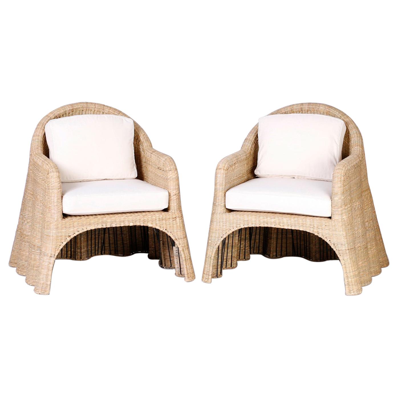 Wicker Drapery Ghost Armchairs with Open Fronts, Priced Individually