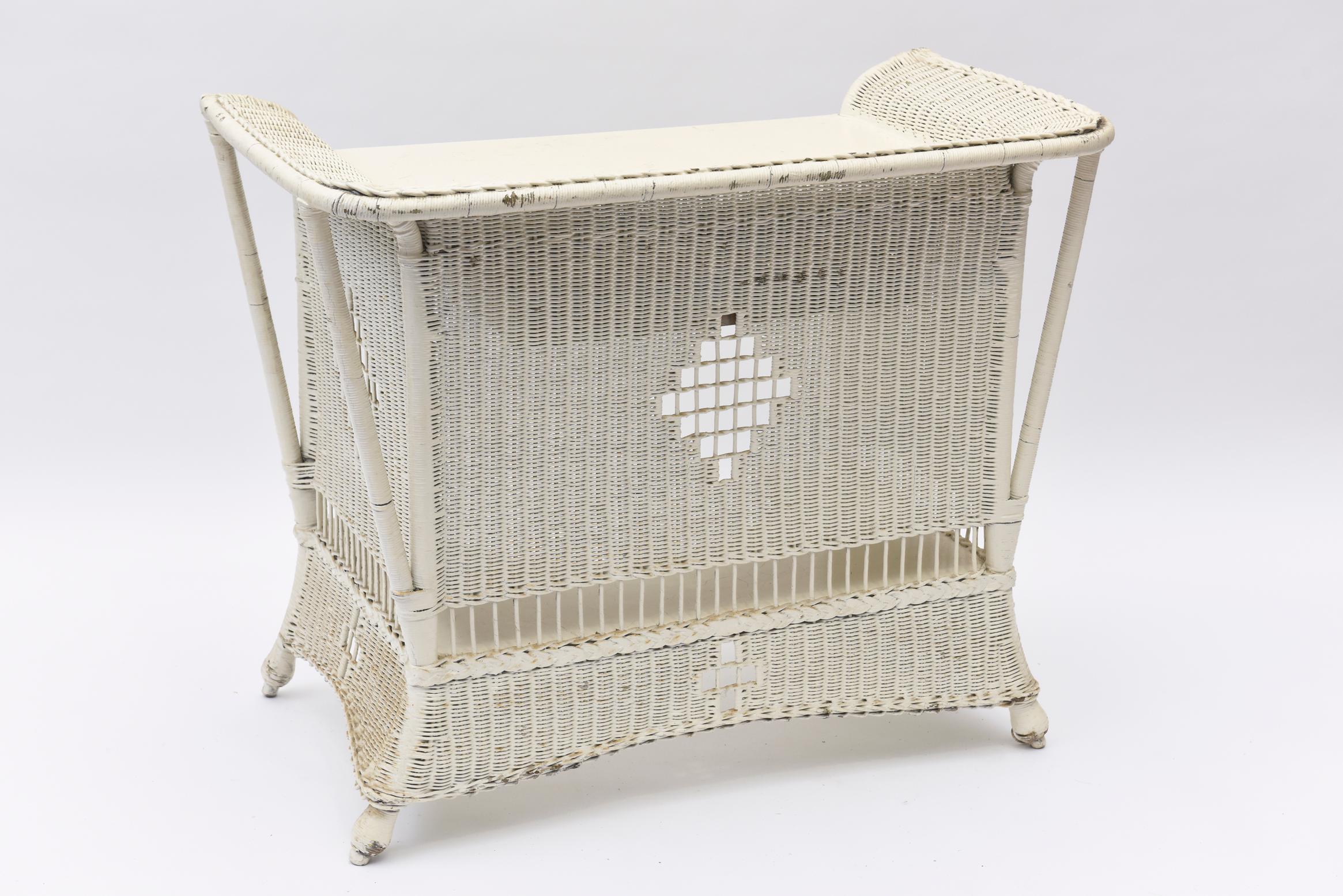 Mid-20th Century Wicker Early 20th Century Winged Top Desk with Drawer and Lower Shelf