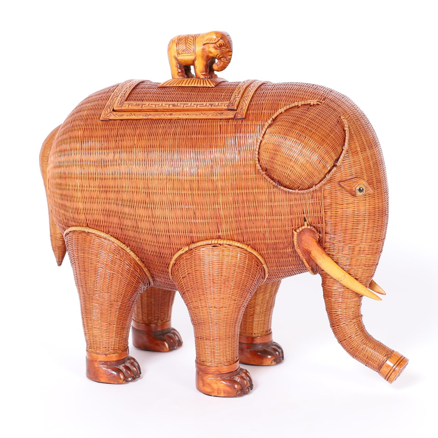 Chinese Export Wicker Elephant Box For Sale