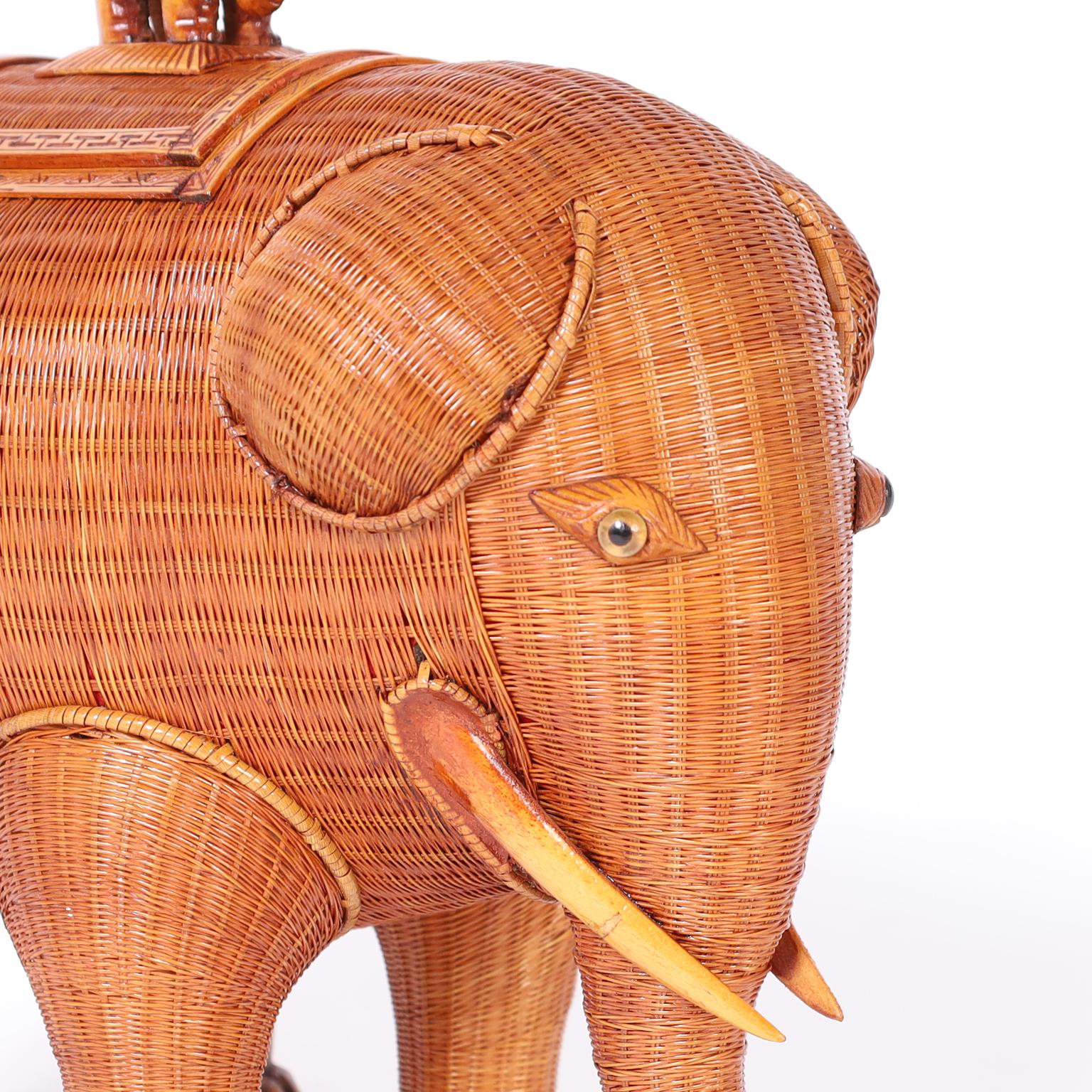 Hand-Woven Wicker Elephant Box For Sale