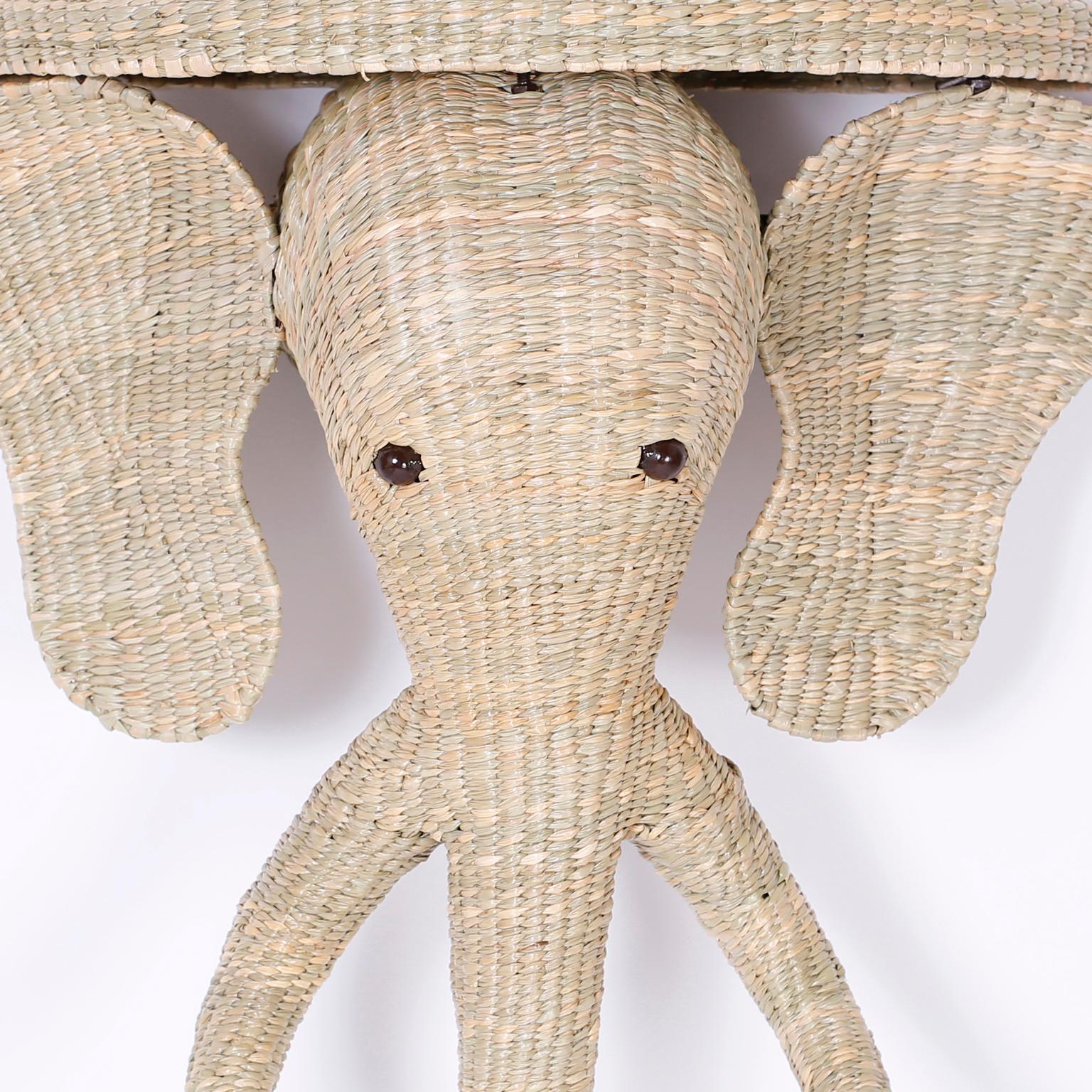 British Colonial Wicker Elephant Console