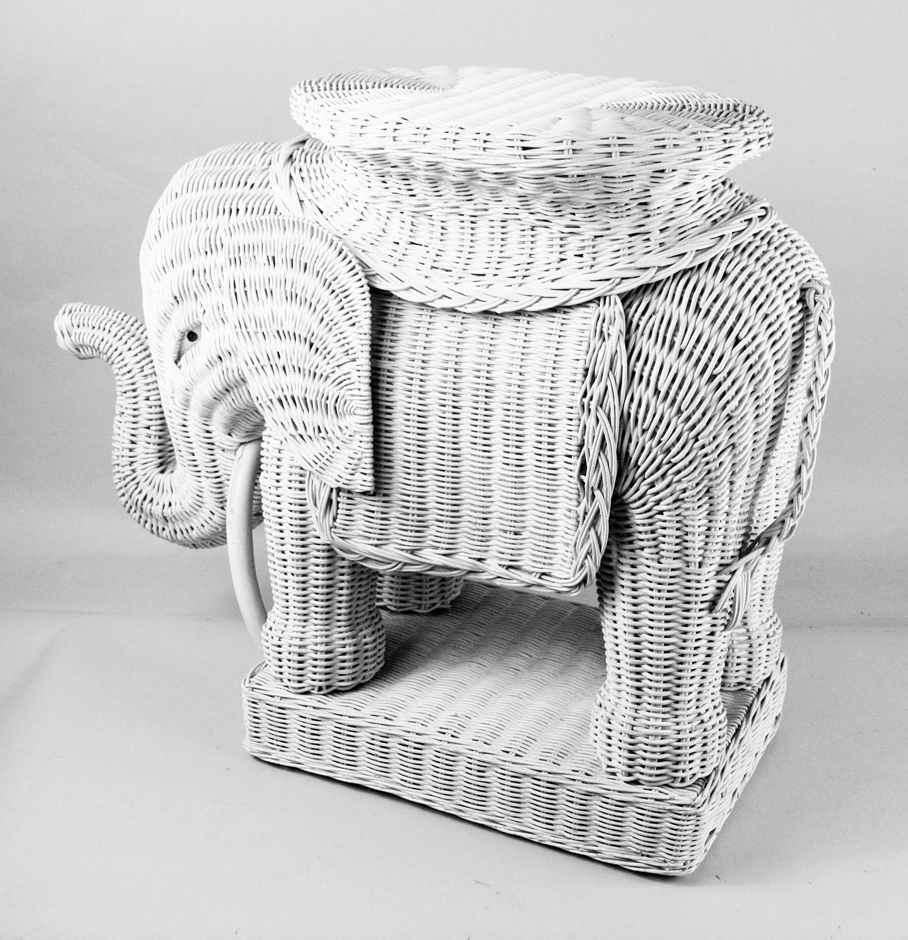 Wicker Elephant Side Table In Good Condition In Douglas Manor, NY