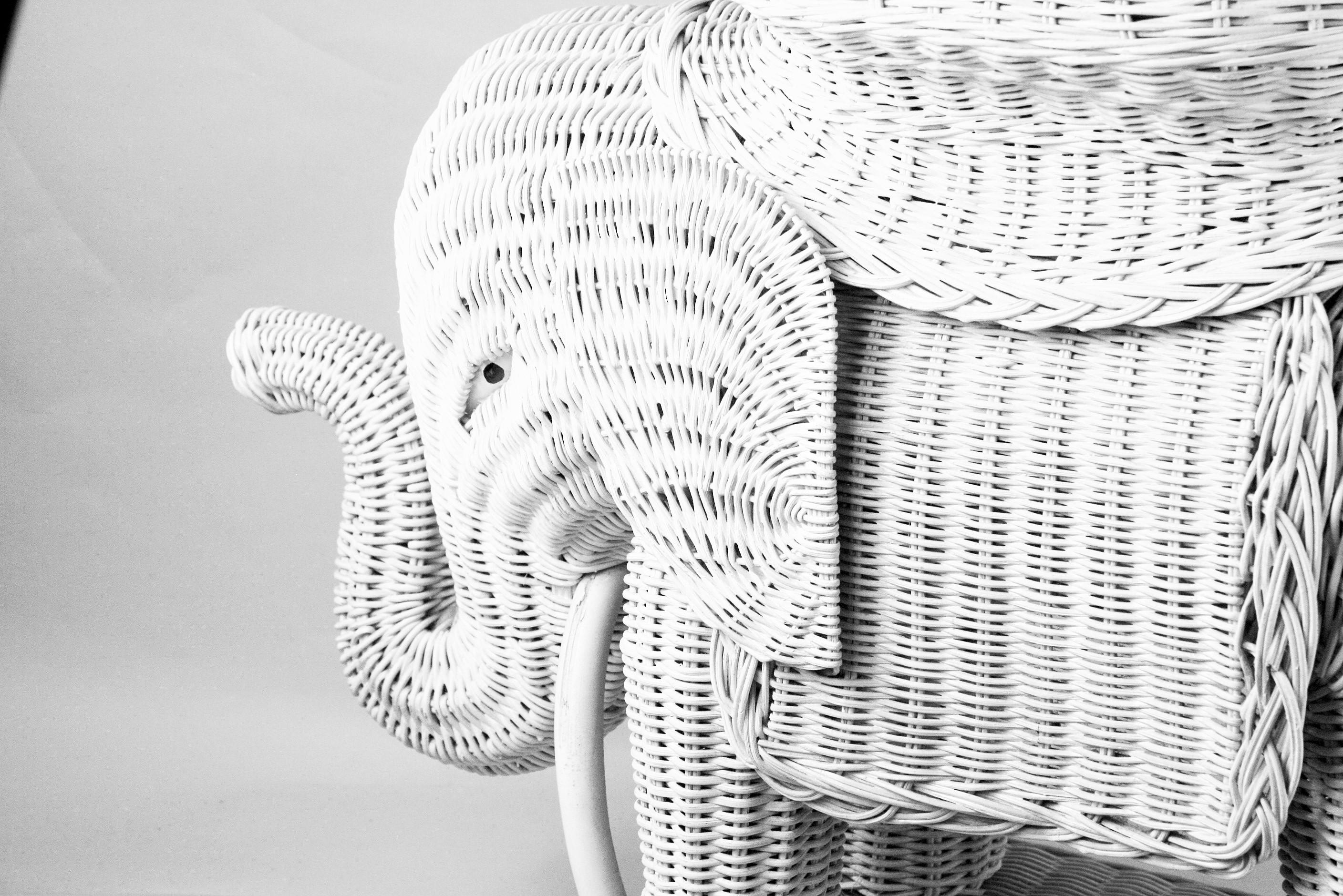 Mid-20th Century Wicker Elephant Side Table