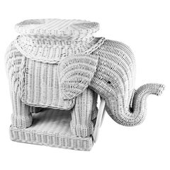 Vintage Wicker Elephant Side Table