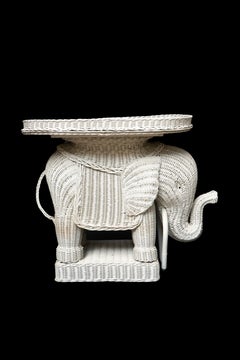 Wicker Elephant Side Table With Removable Tray