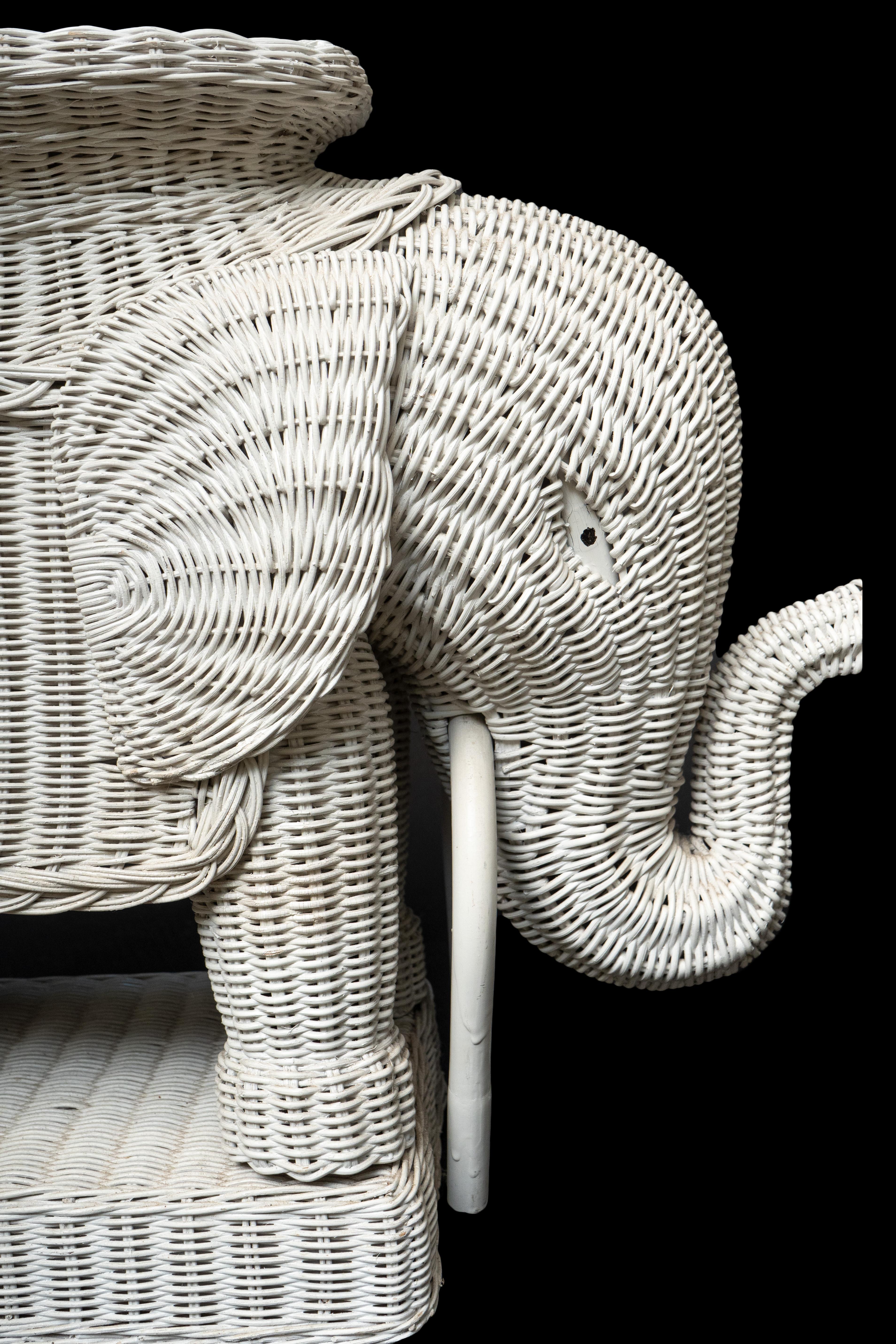 20th Century Wicker Elephant Side Table With Removable Tray