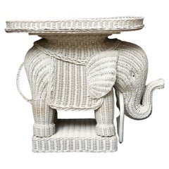 Retro Wicker Elephant Side Table With Removable Tray
