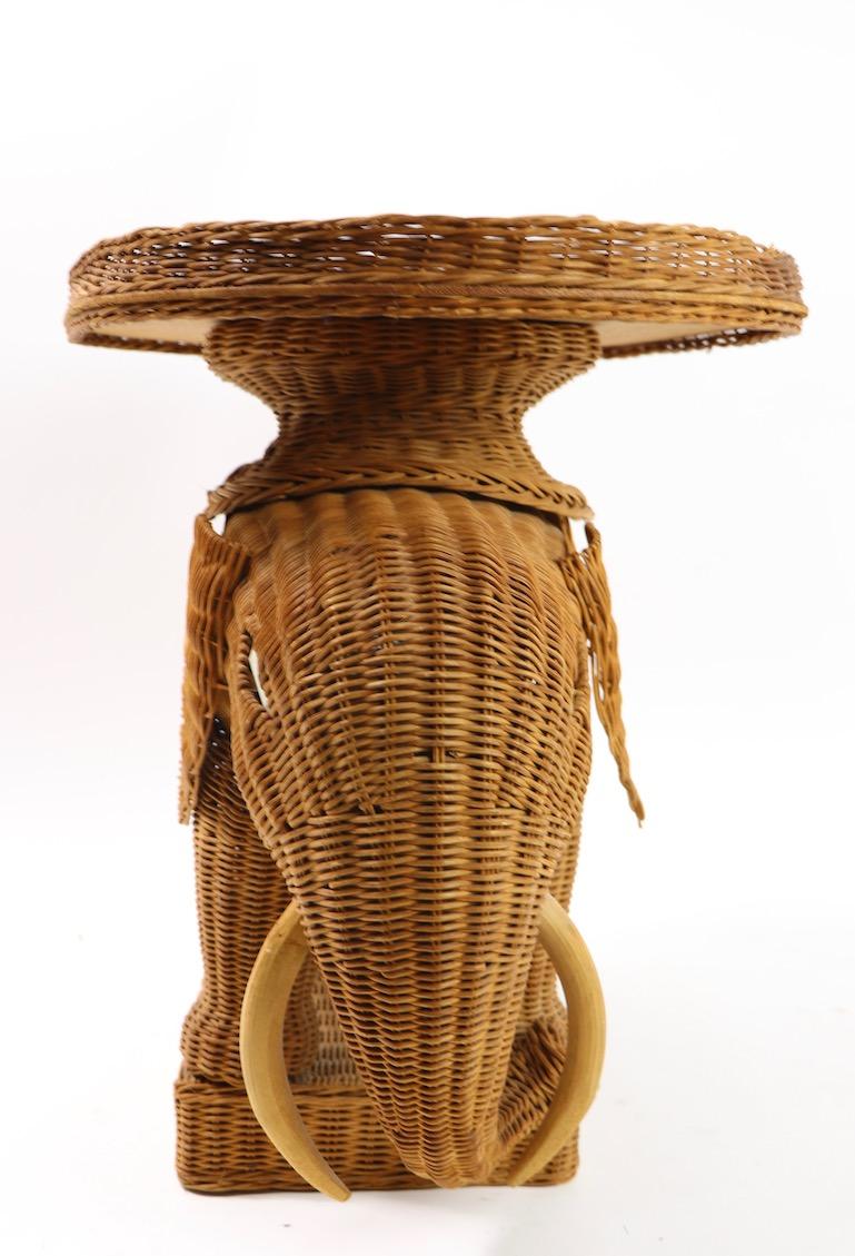 20th Century Wicker Elephant Table with Removable Tray