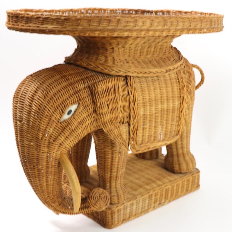 Mid-Century Modern Wicker Elephant Table with Removable Tray
