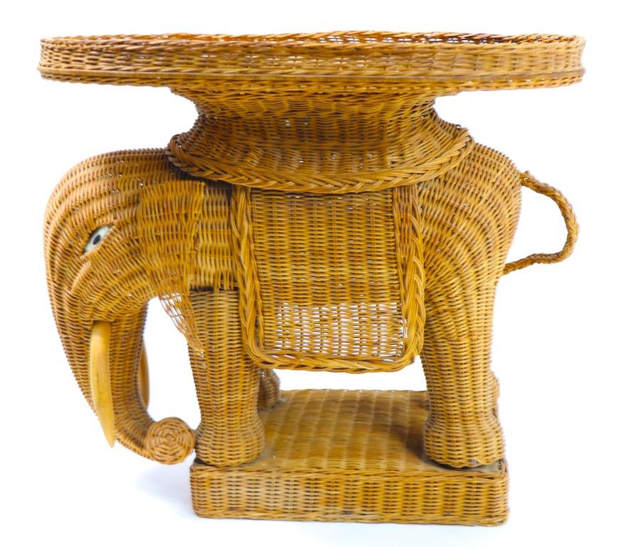 Italian Wicker Elephant Table with Removable Tray