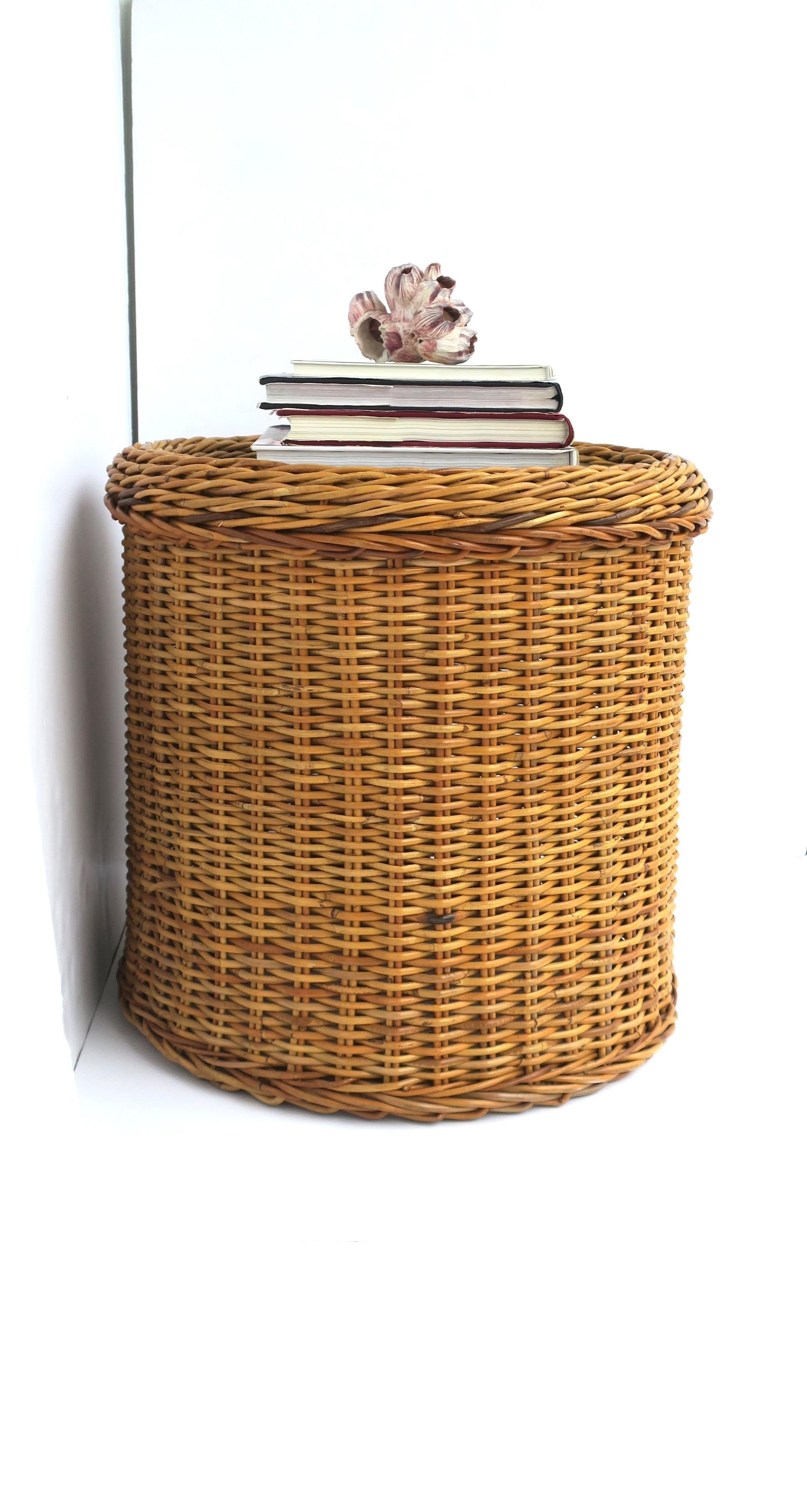 Rattan Wicker and Glass Side or End Table in the Style of McGuire For Sale