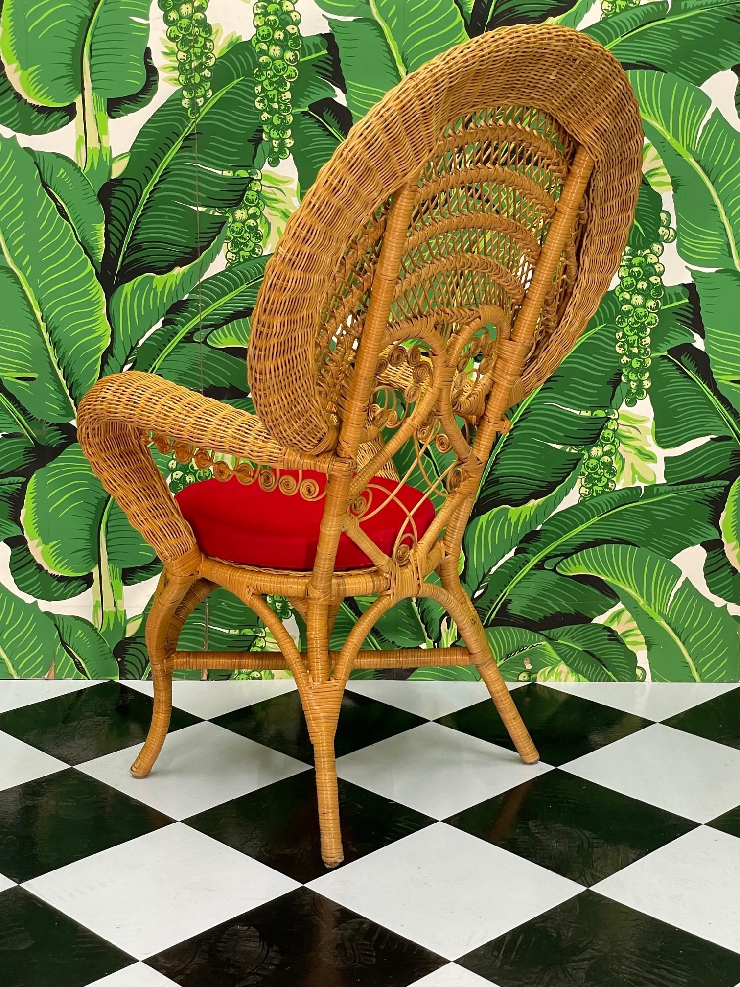20th Century Wicker Fiddlehead Peacock Arm Chair For Sale