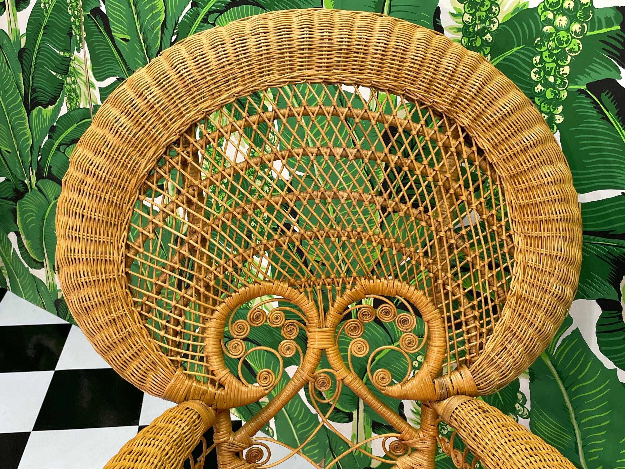 Upholstery Wicker Fiddlehead Peacock Arm Chair For Sale