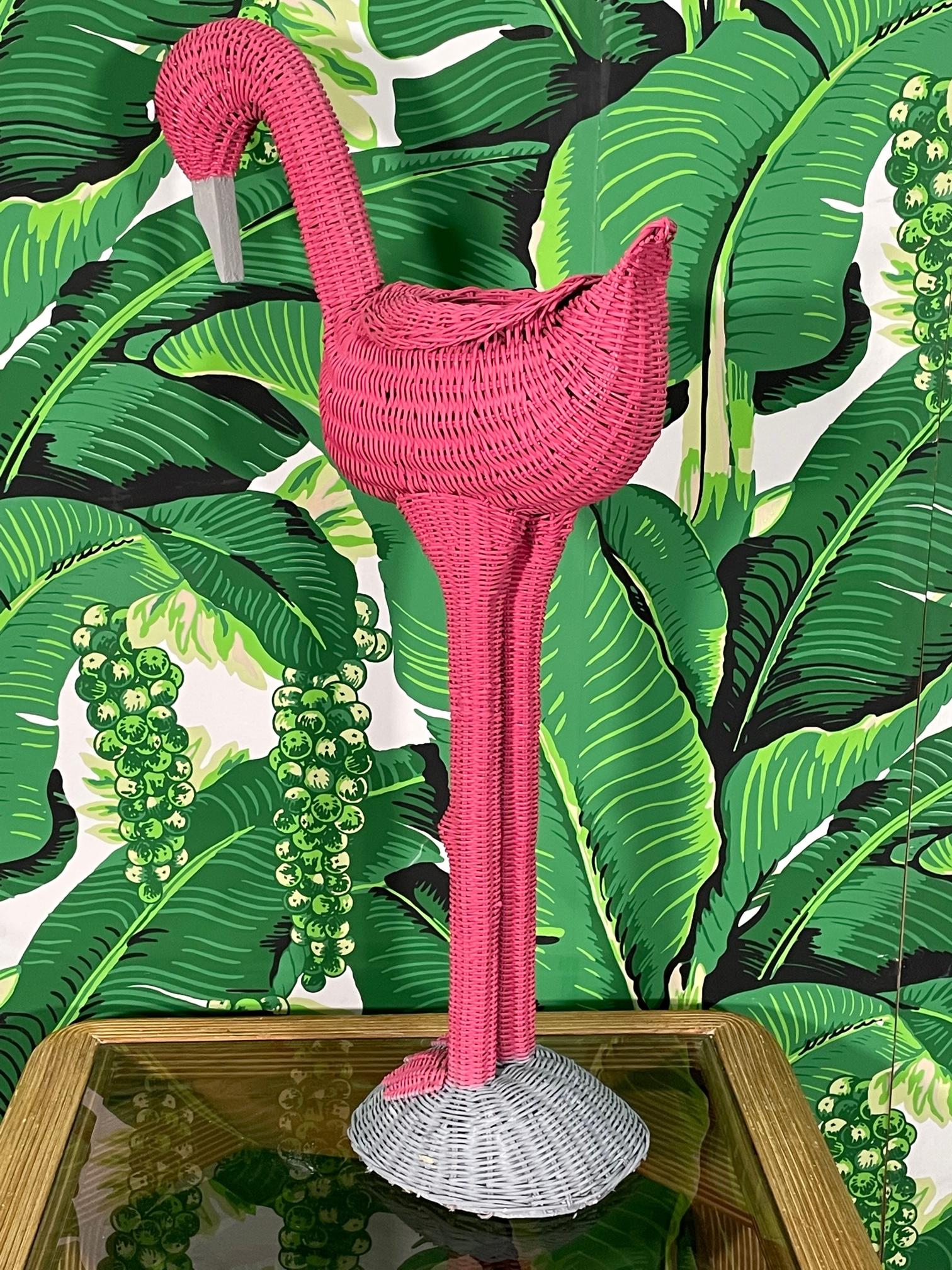 Wicker Flamingo Planter Sculpture In Good Condition In Jacksonville, FL