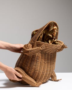 Scultura di una rana in vimini di Olivier Cajan, Francia, design vintage degli anni ’70