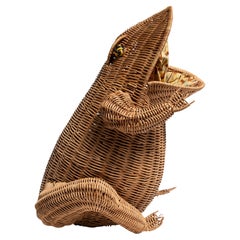 Scultura di una rana in vimini di Olivier Cajan, Francia, design vintage degli anni ’70