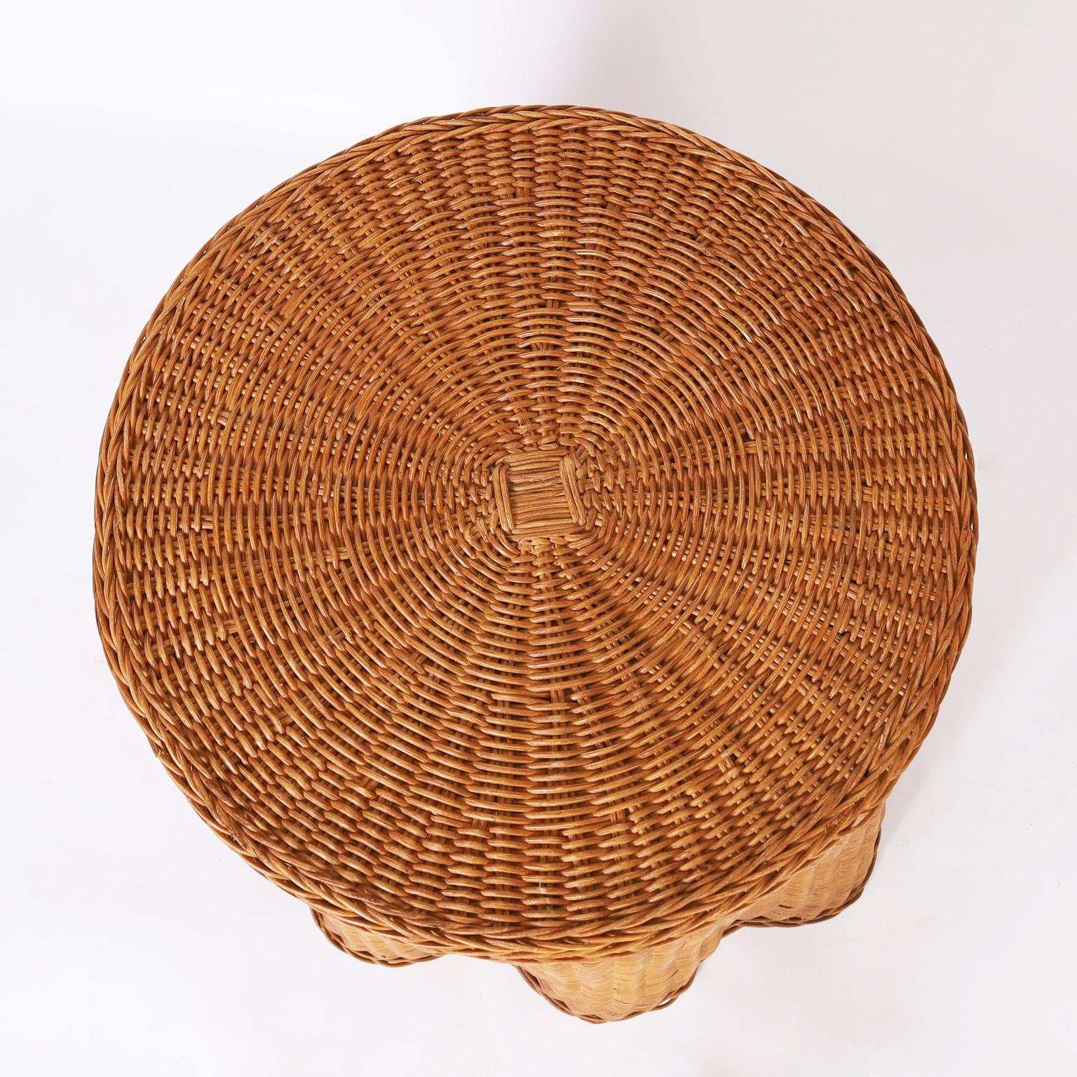 Mid-Century Modern Wicker Ghost Drapery Table or Stand For Sale