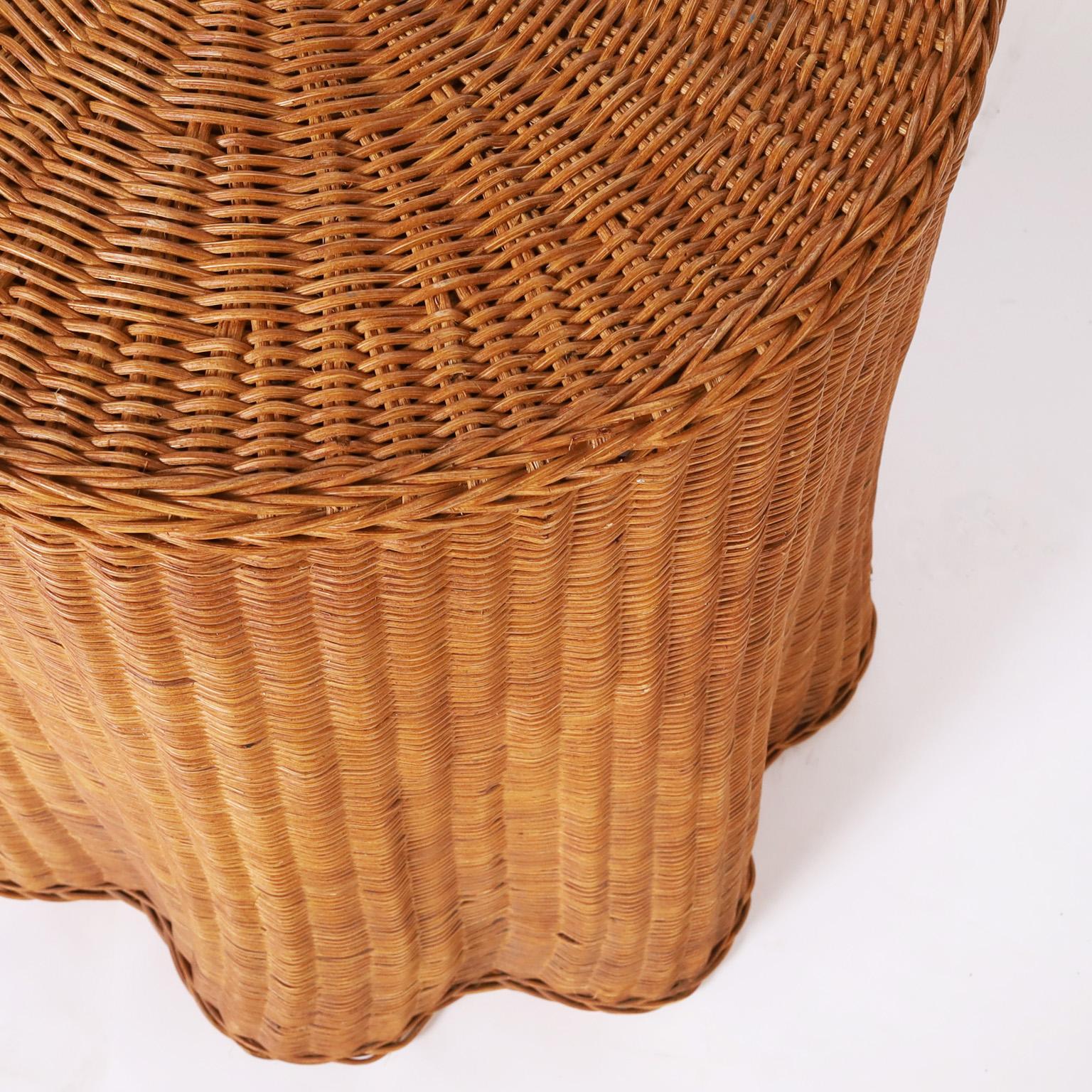 Hand-Woven Wicker Ghost Drapery Table or Stand For Sale