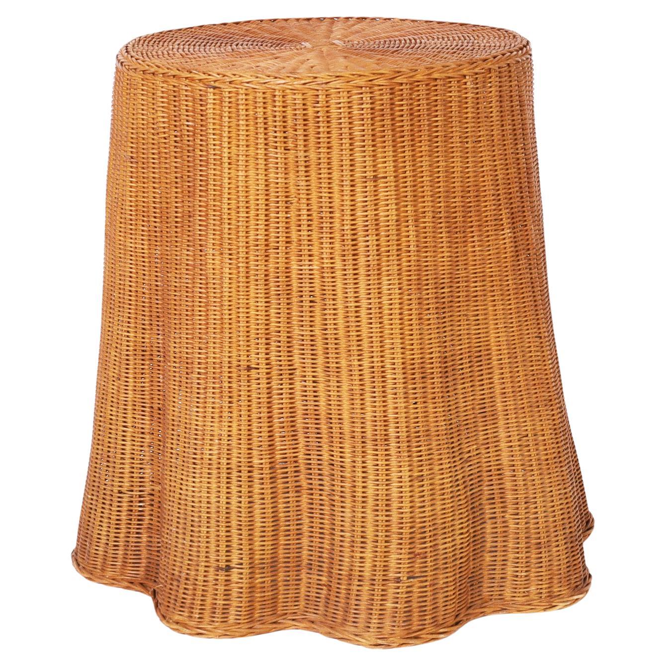 Wicker Ghost Drapery Table or Stand For Sale