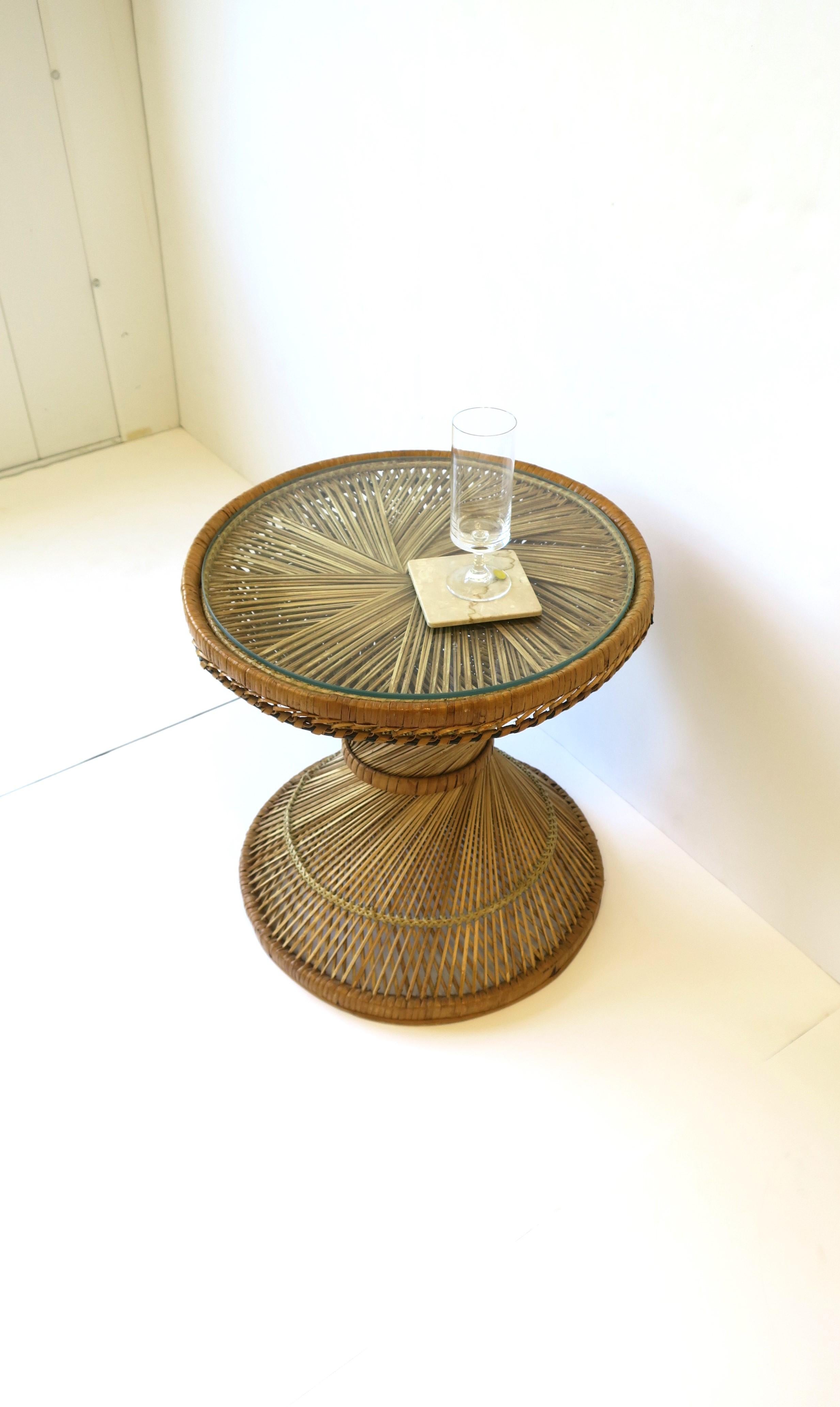 Spanish Wicker and Glass Side Drinks Table Attributed to Emmanuelle Peacock For Sale