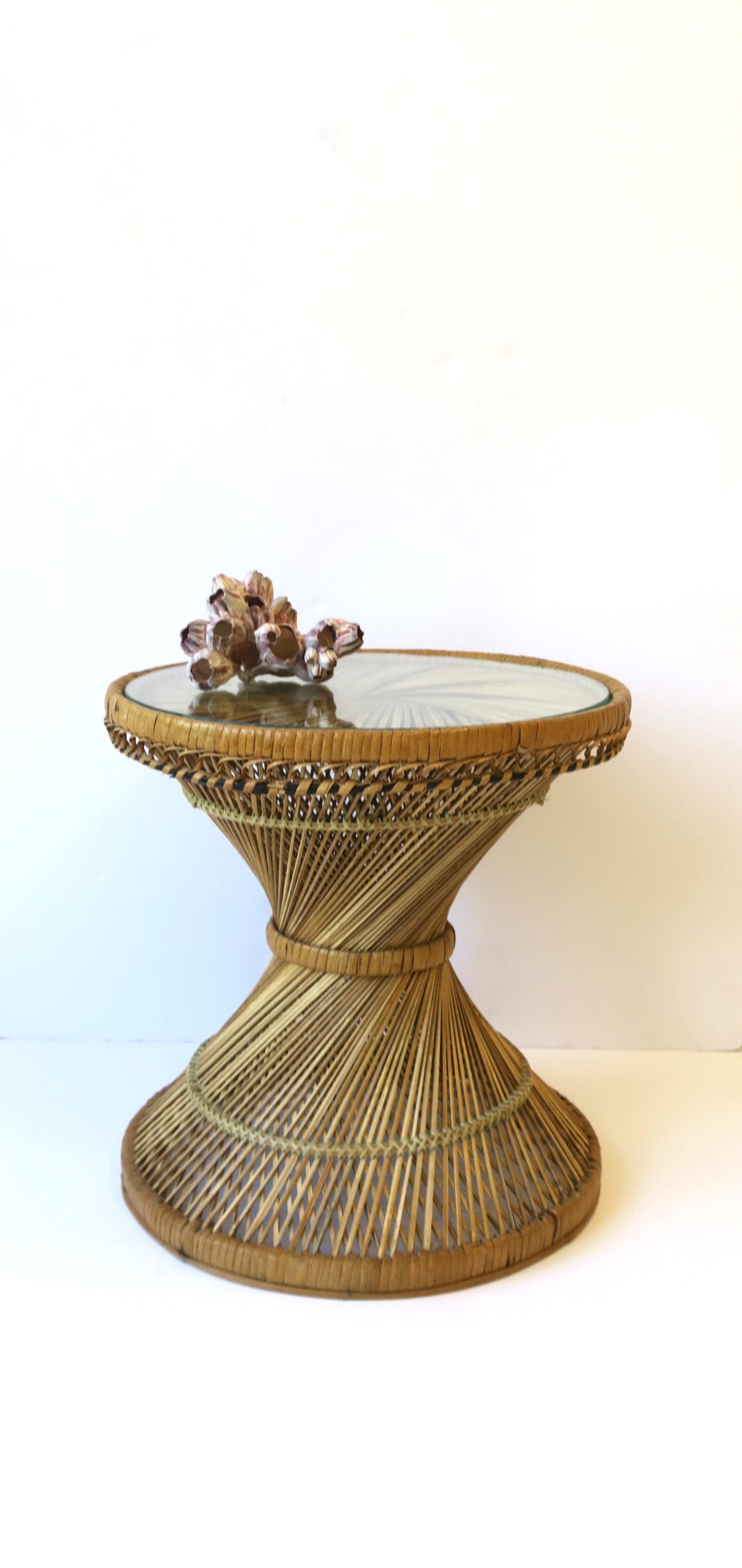20th Century Wicker and Glass Side Drinks Table Attributed to Emmanuelle Peacock For Sale