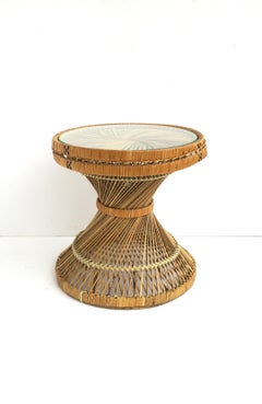 Wicker Glass Side Drinks Table, circa Mid-20th Century