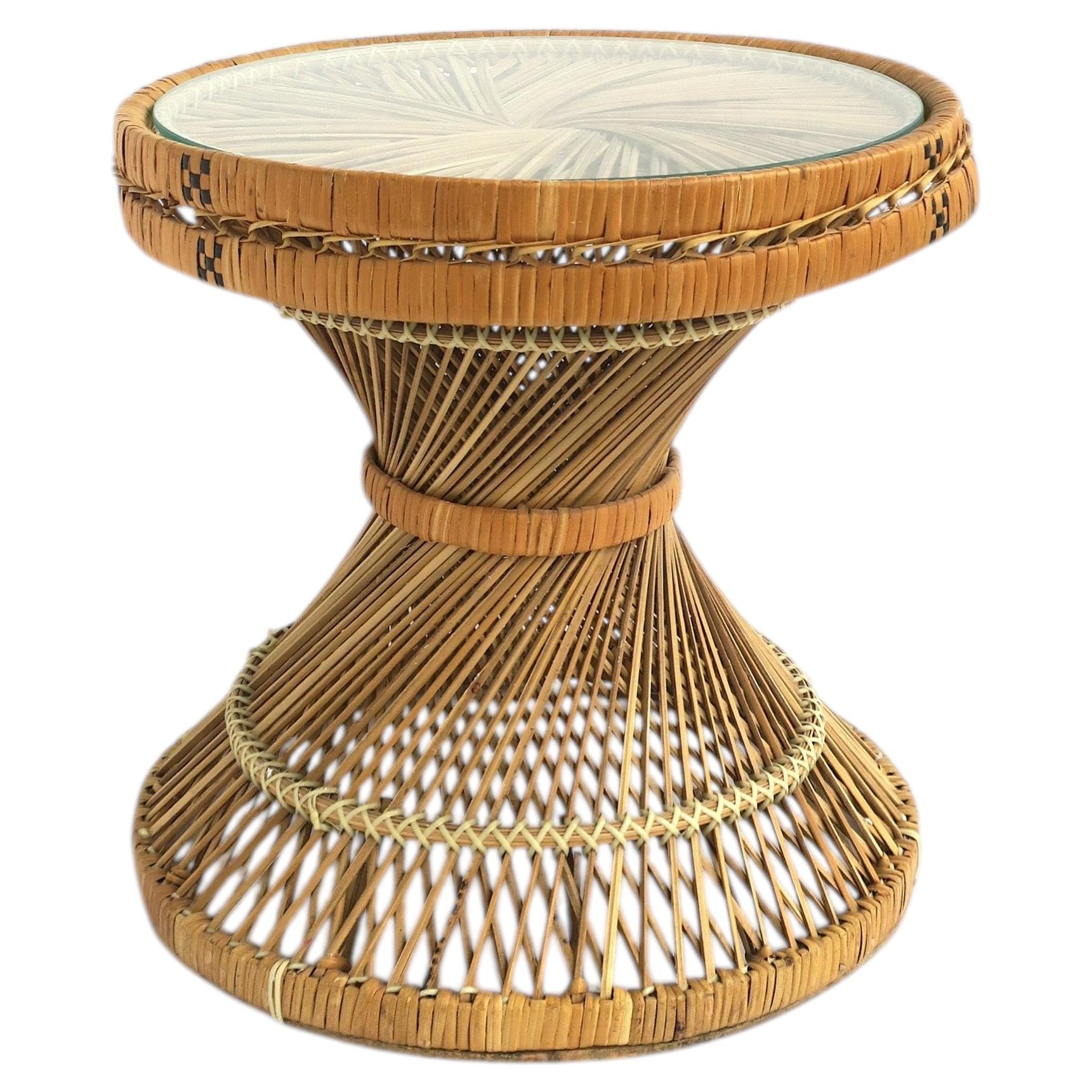 Wicker Glass Side Drinks Table, circa Mid-20th Century