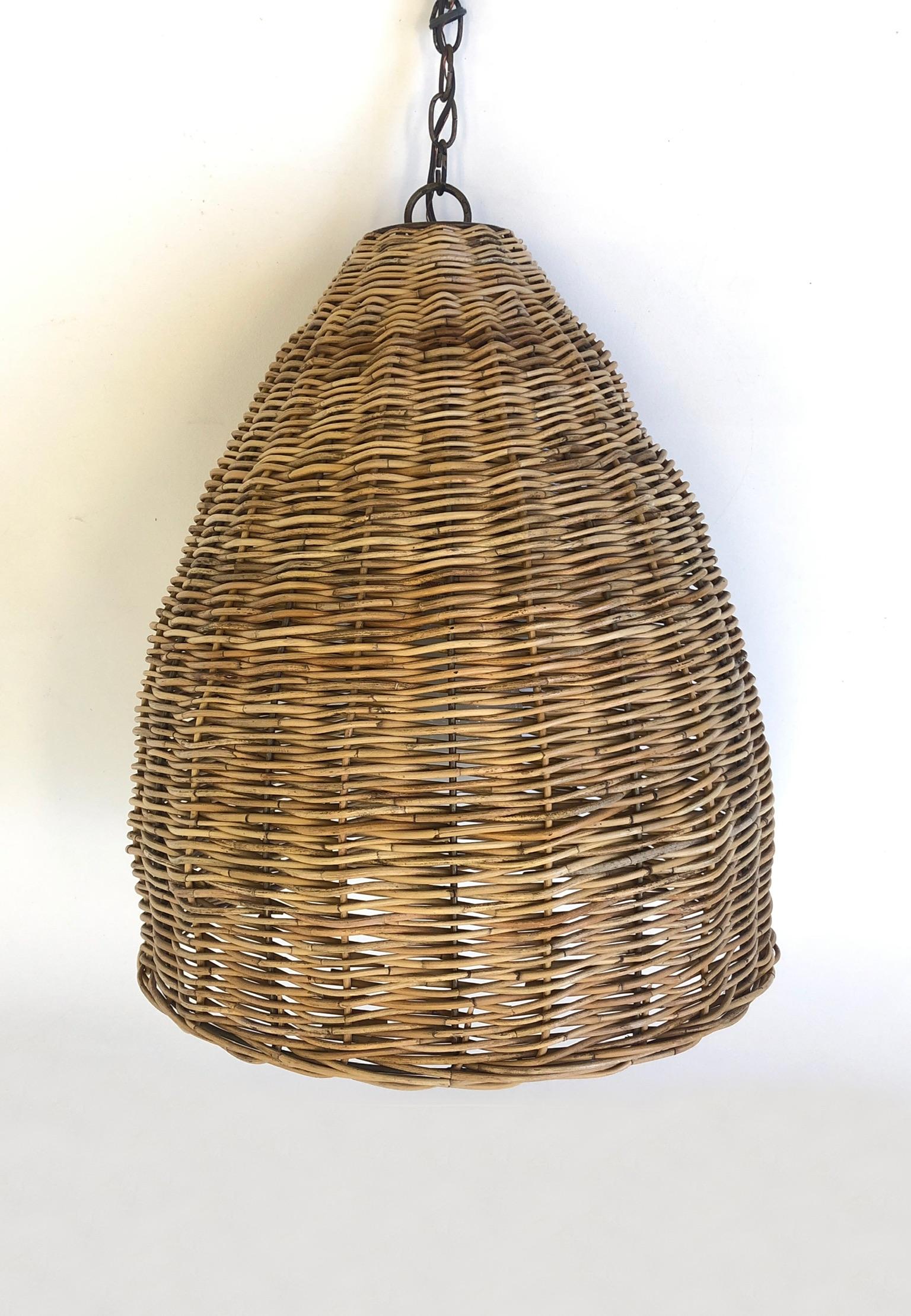 Late 20th Century Wicker Hanging Pendant Lamp For Sale