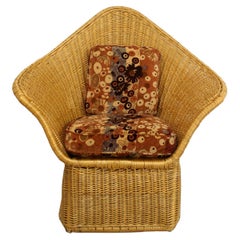 Wicker High Back Accent Arm Chair with Lenor Larsen Fabric