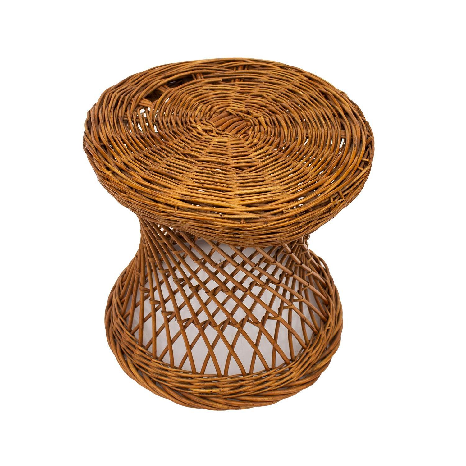 American Wicker Hourglass Stool or Ottoman For Sale
