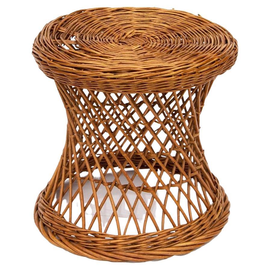 Wicker Hourglass Stool or Ottoman For Sale