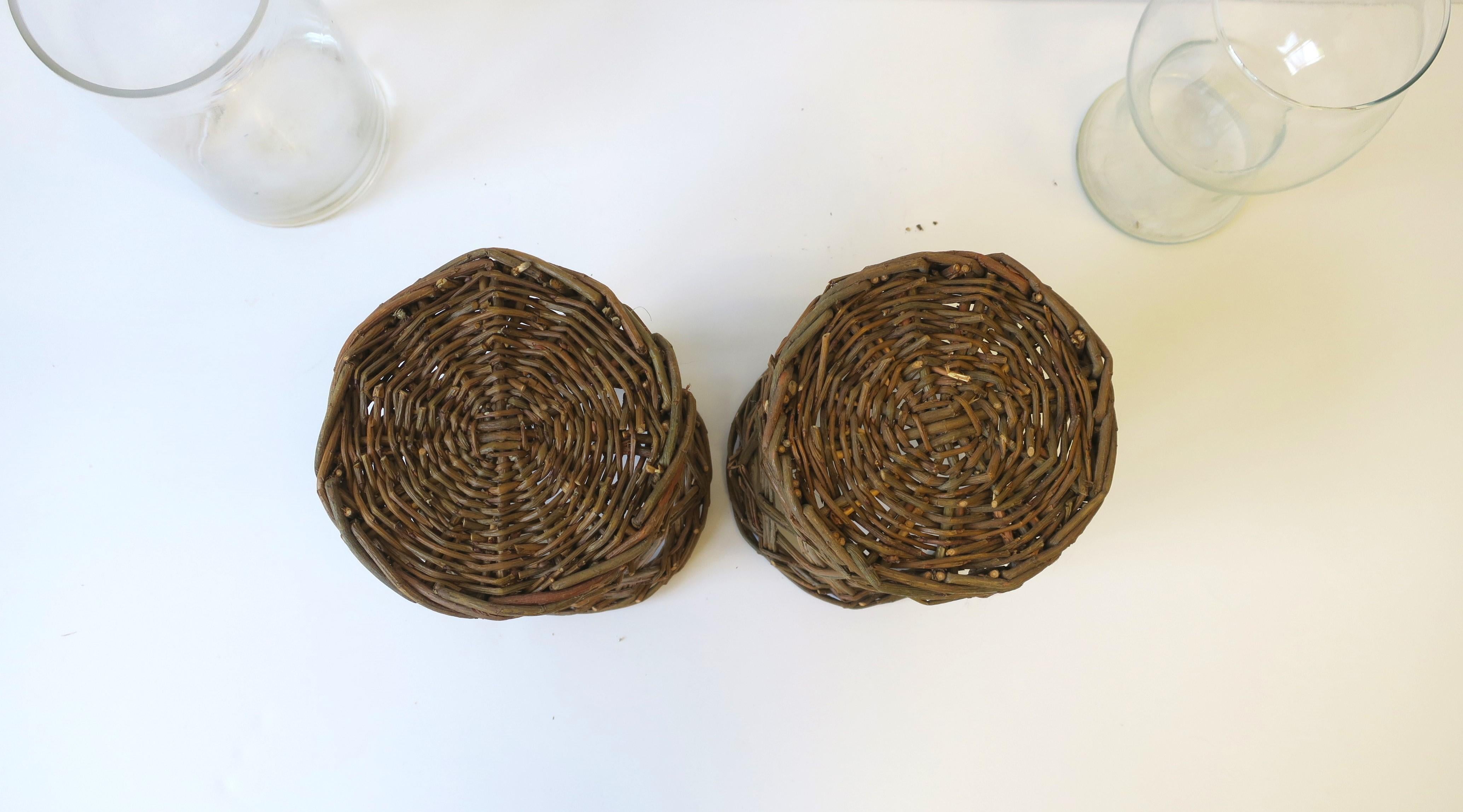 Wicker and Glass Hurricane Candle Lamps, Pair For Sale 2