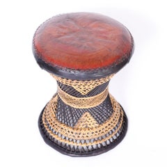 Wicker Leather Top Footstool