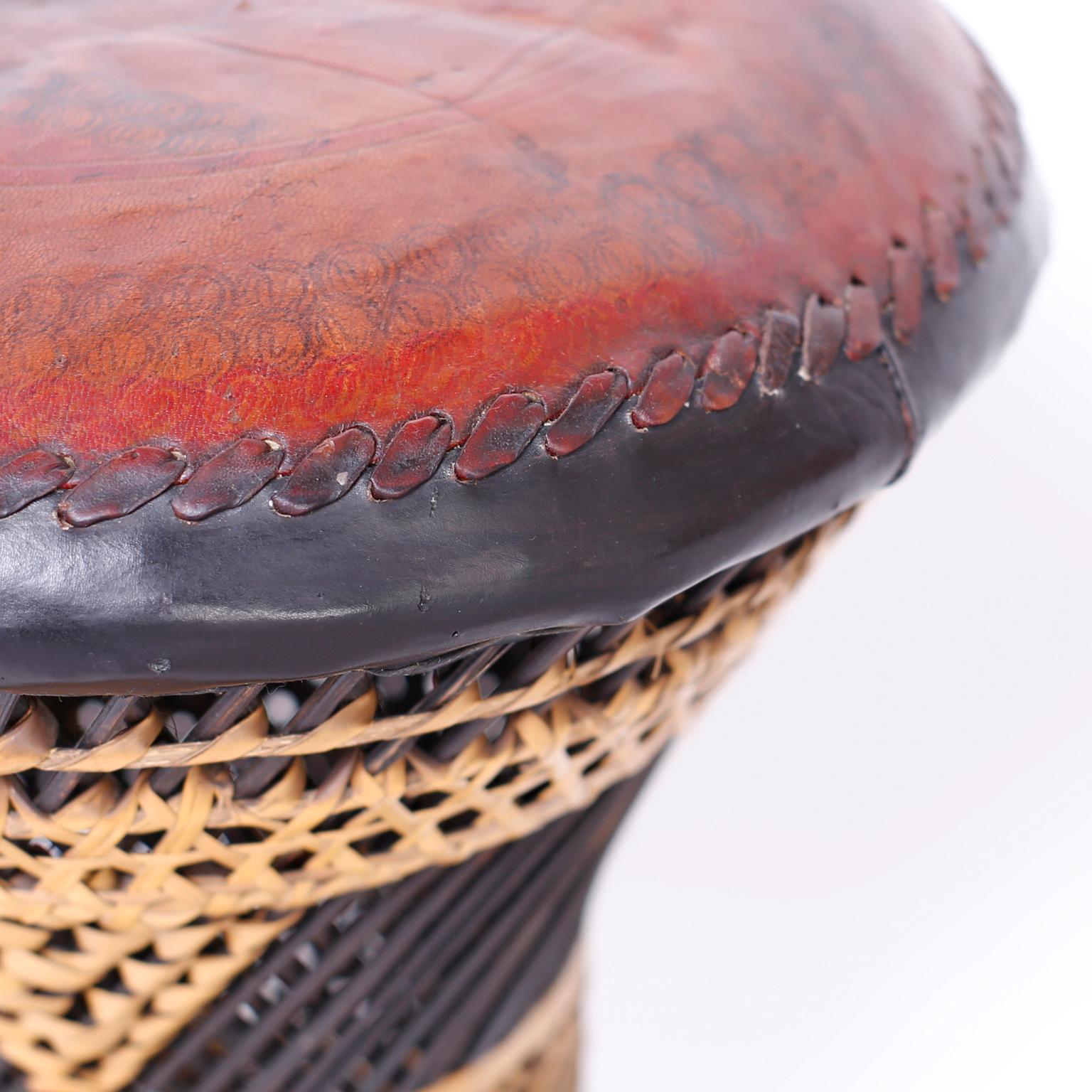 Moorish Wicker Leather Top Footstool