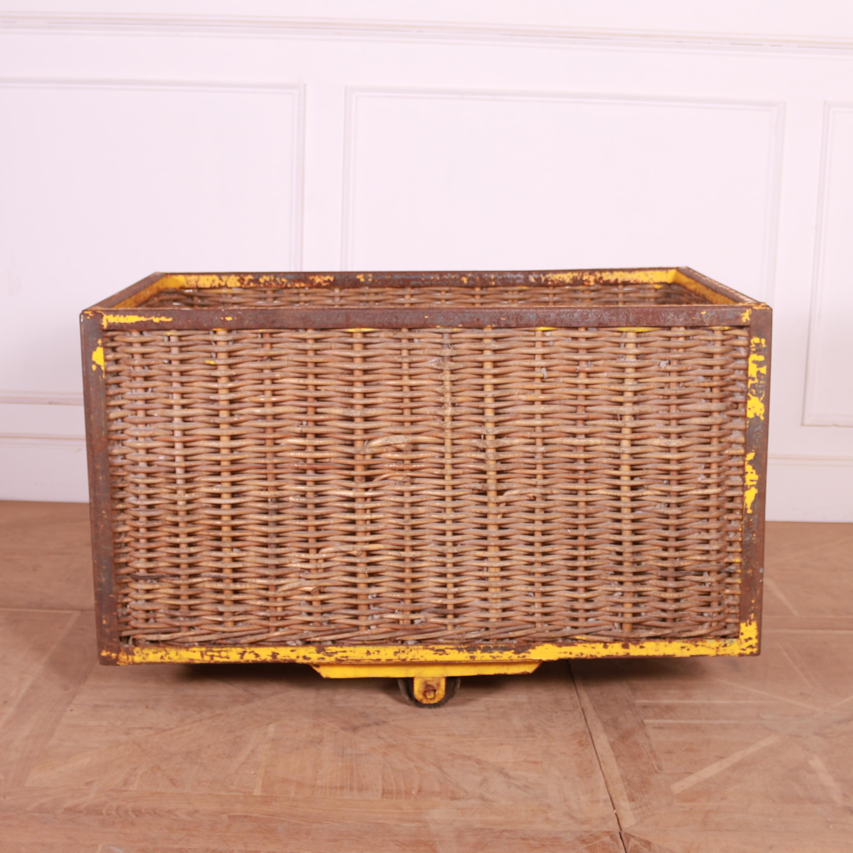 Early 20th century metal and wicker log basket on wheels. 1920.

Reference: 7745.

Dimensions
41 inches (104 cms) wide.
27 inches (69 cms) deep.
26 inches (66 cms) high.