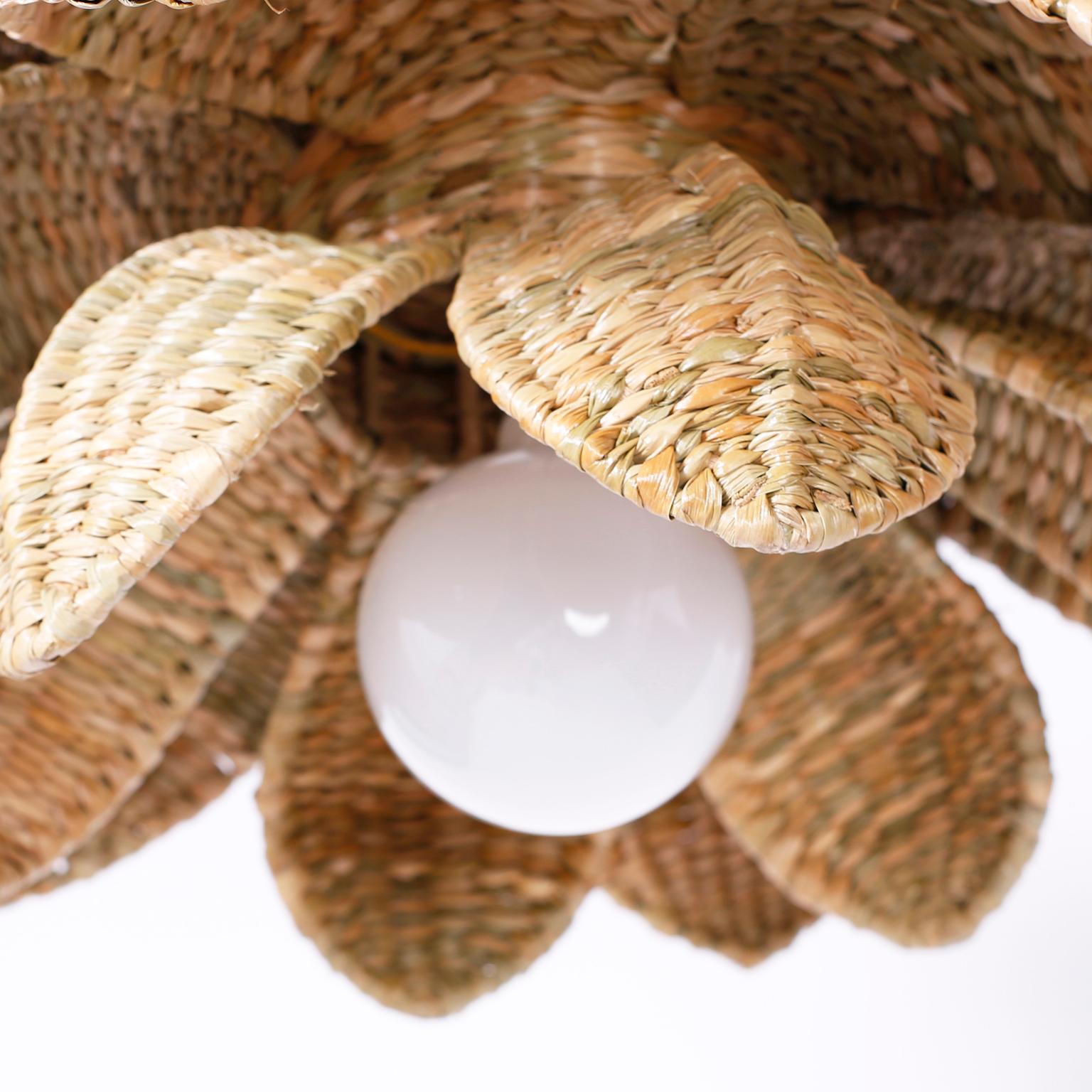Mexican Wicker Lotus Form Light Fixture or Pendant