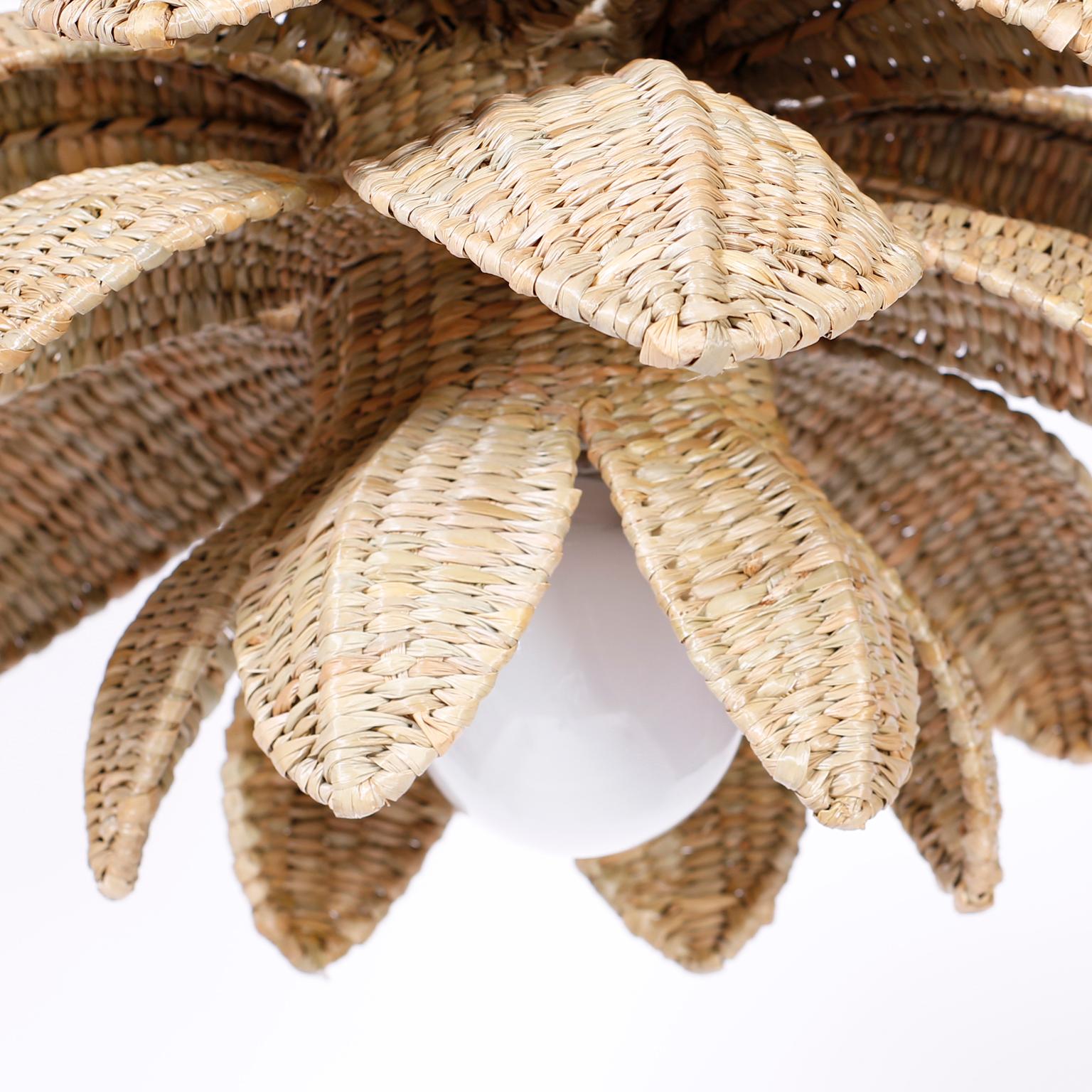Wicker Lotus Light Fixture In Excellent Condition In Palm Beach, FL