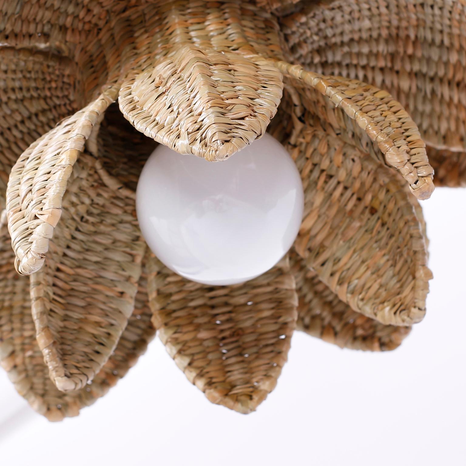 Wicker Lotus Light Fixture or Pendant In Excellent Condition In Palm Beach, FL