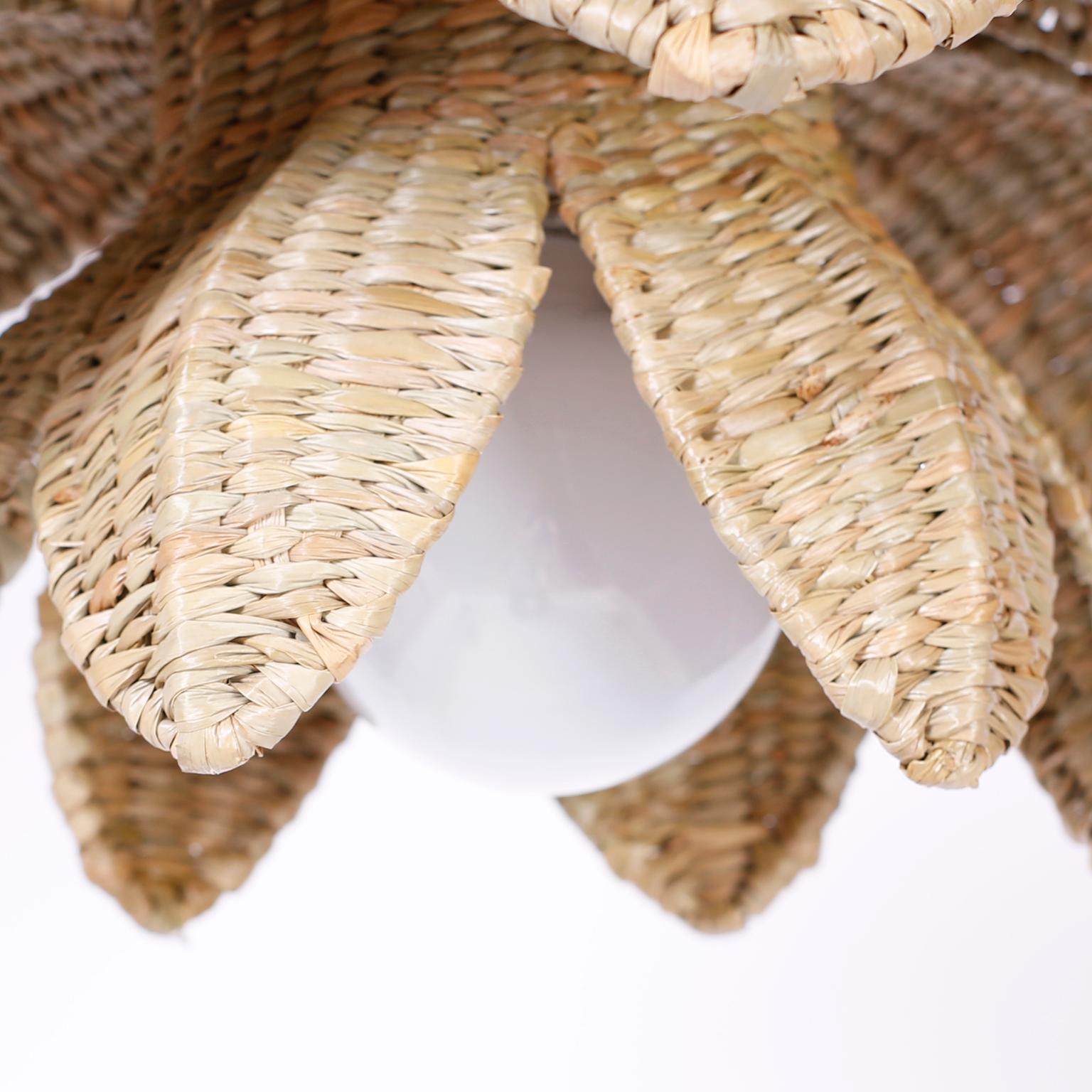 Contemporary Wicker Lotus Light Fixture or Pendant