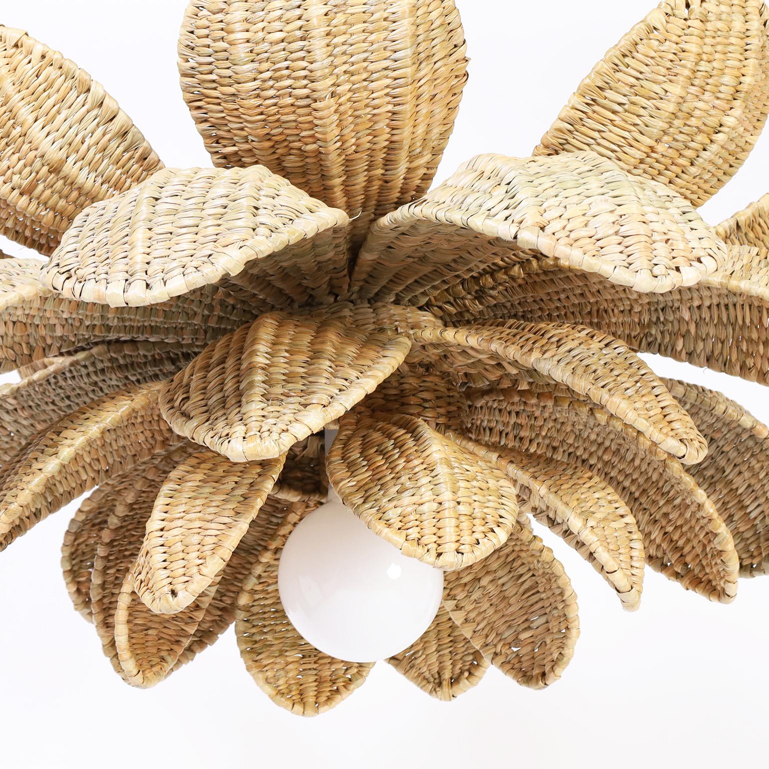 Mid-Century Modern Wicker Lotus Light Fixture or Pendant From the Flores Collection