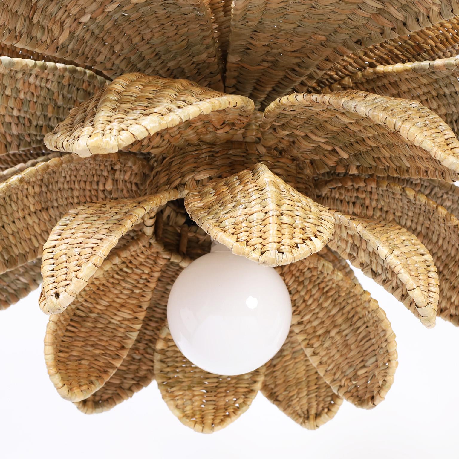 Mexican Wicker Lotus Light Fixture or Pendant From the Flores Collection